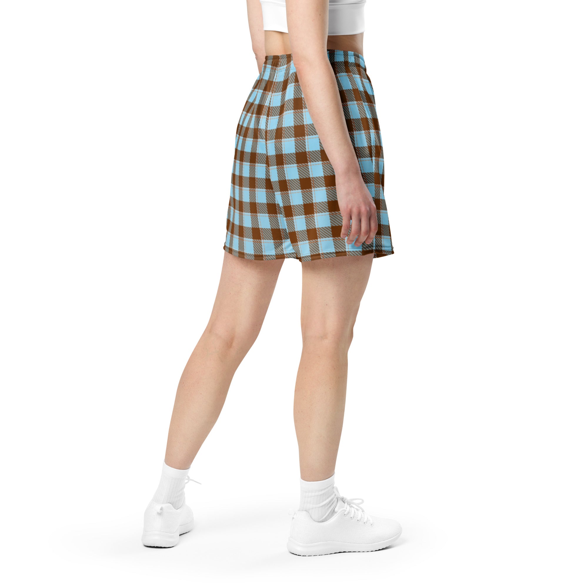 Blizzard Blue and Livid Brown Plaid Unisex Mesh Shorts - Scottish Squares