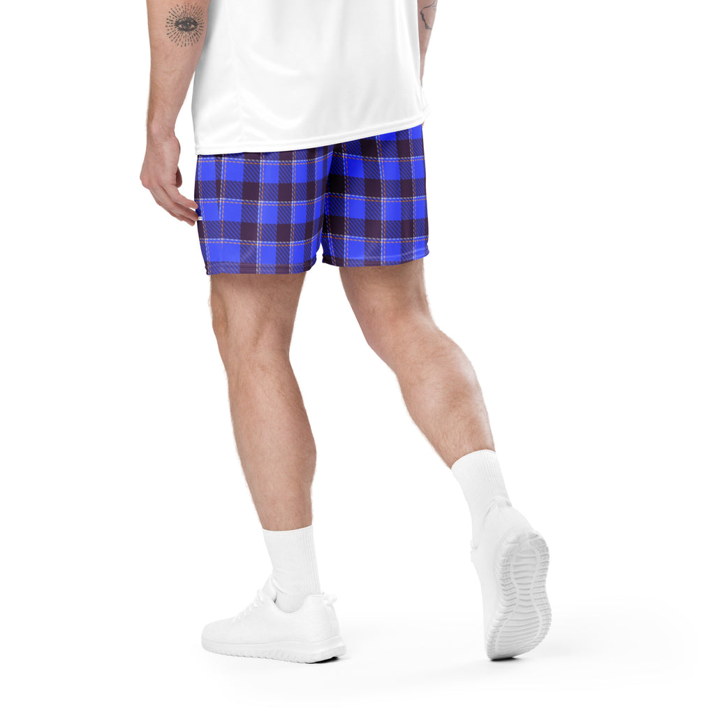 Cornflower Blue and Livid Brown Plaid Unisex Mesh Shorts - Scottish Squares