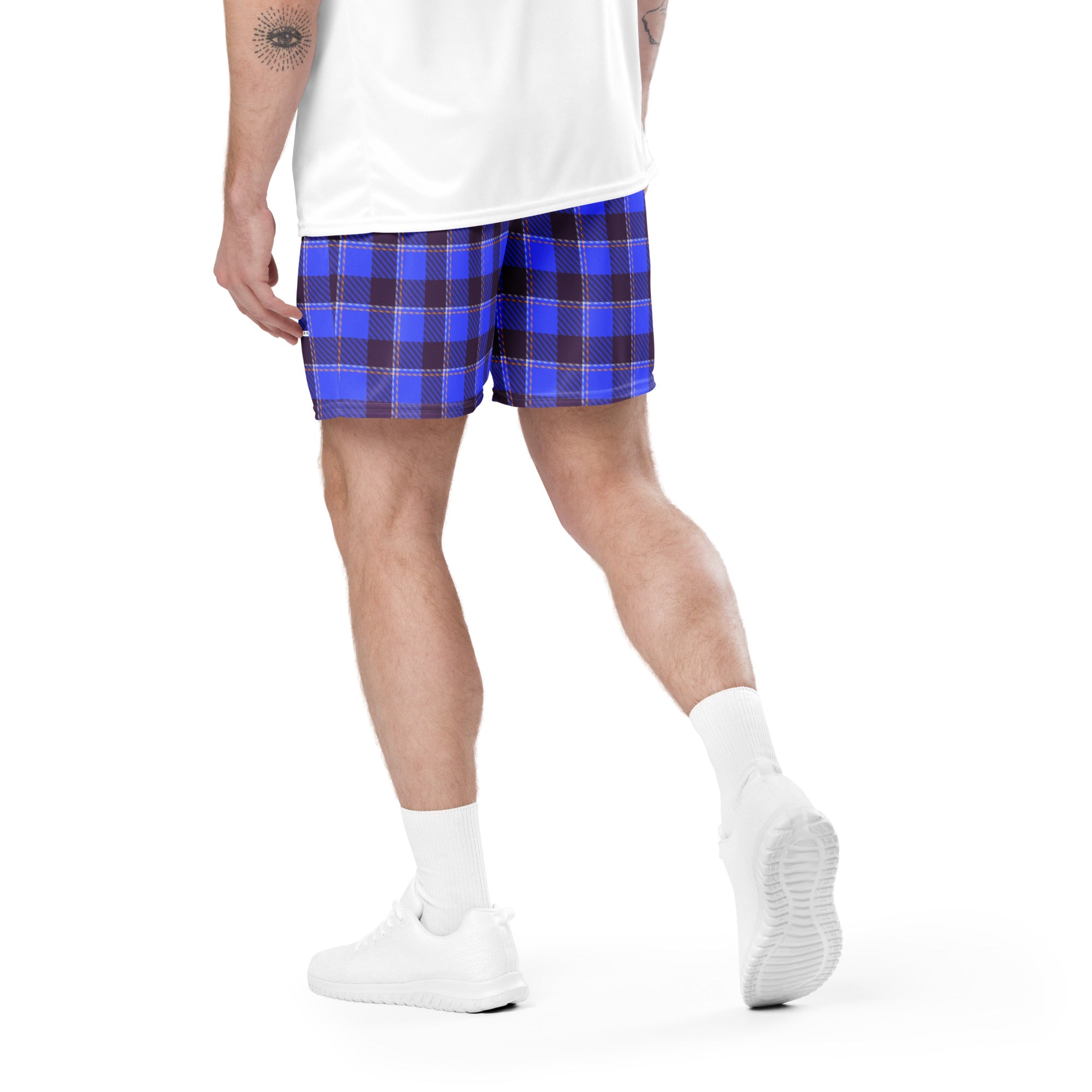 Cornflower Blue and Livid Brown Plaid Unisex Mesh Shorts - Scottish Squares