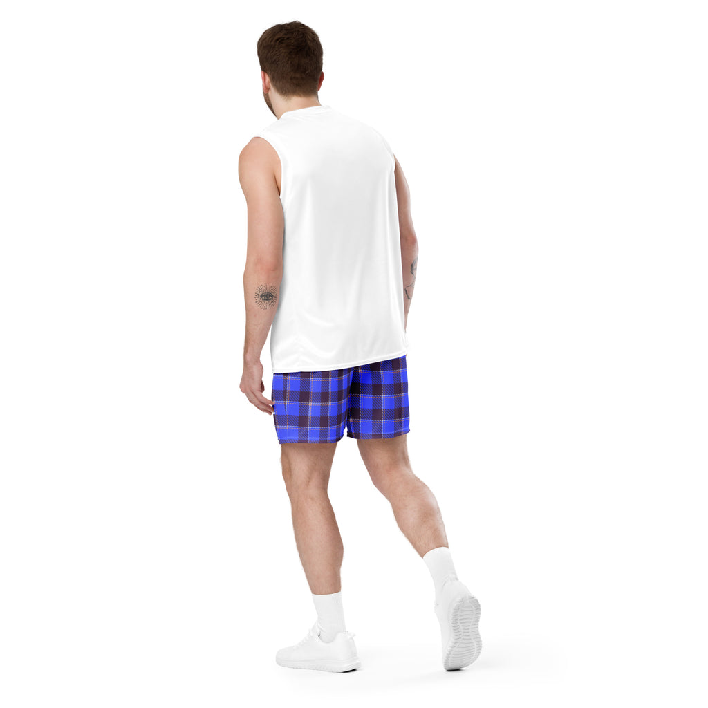 Cornflower Blue and Livid Brown Plaid Unisex Mesh Shorts - Scottish Squares