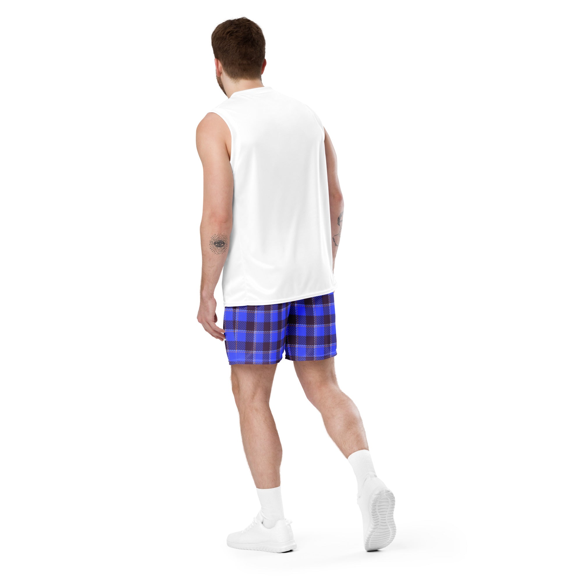 Cornflower Blue and Livid Brown Plaid Unisex Mesh Shorts - Scottish Squares