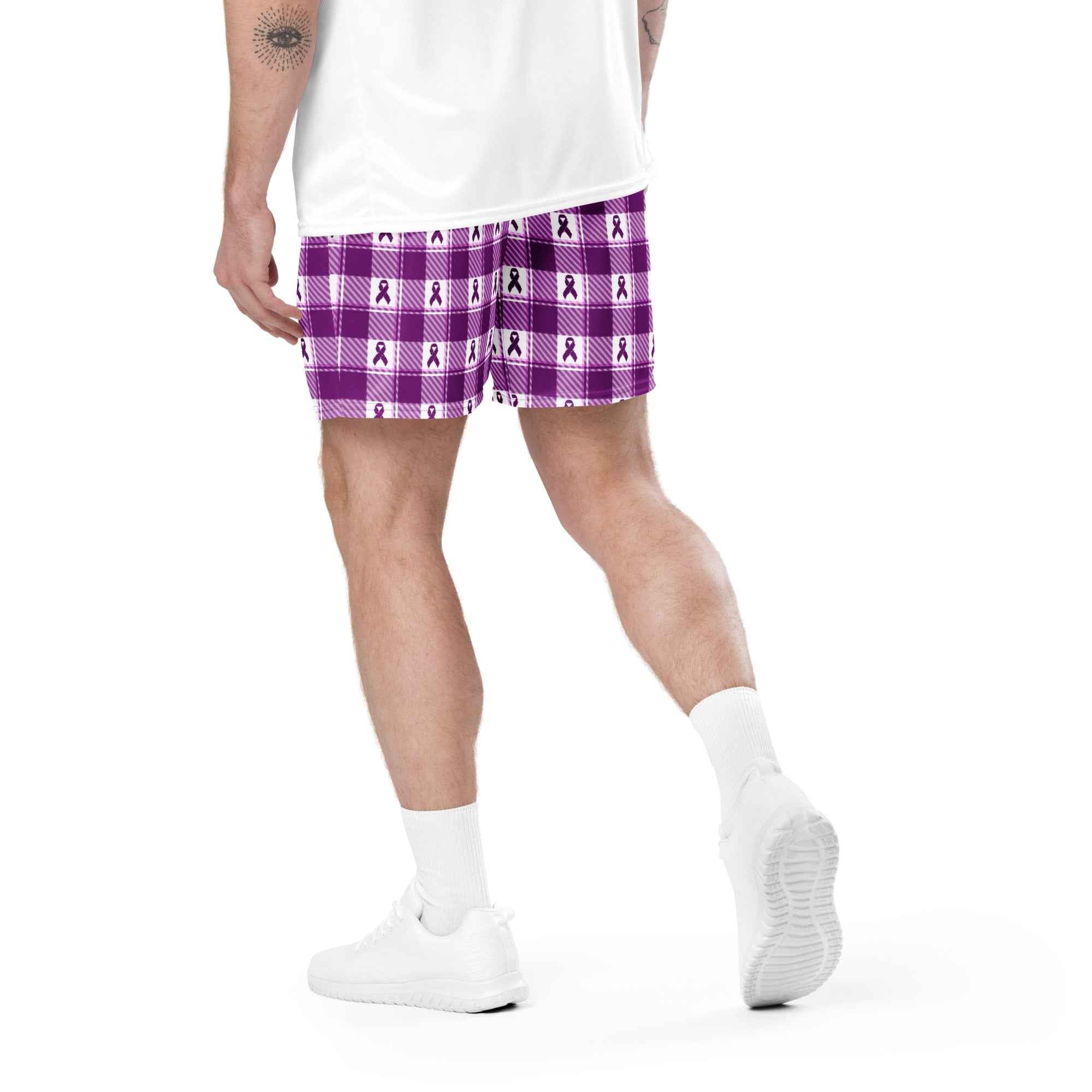 Unisex Mesh Shorts Pancreatic Cancer Awareness Plaid - Scottish Squares