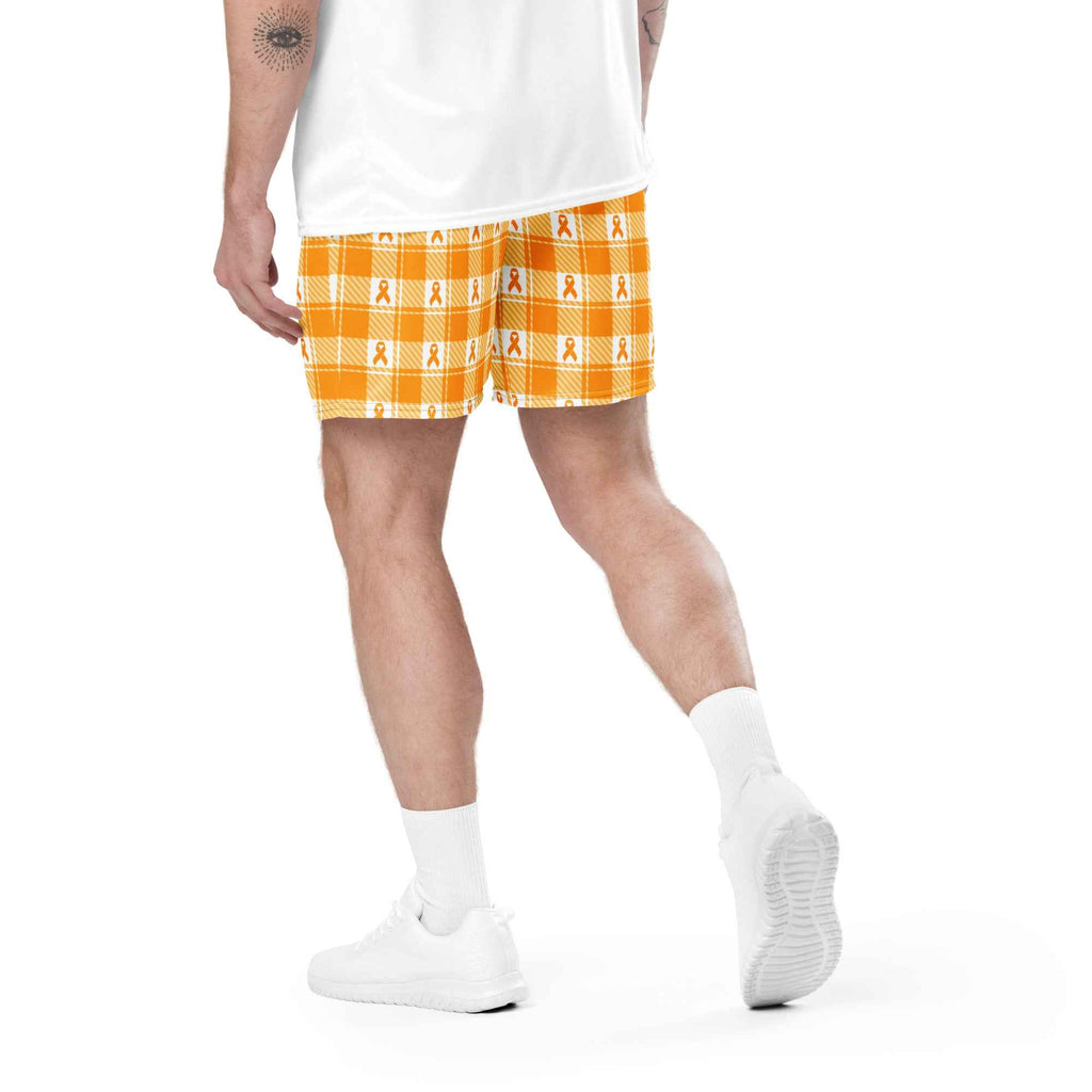 Unisex Mesh Shorts Kidney Cancer Awareness Plaid, Orange Ribbon, Supportive Gift - Scottish Squares