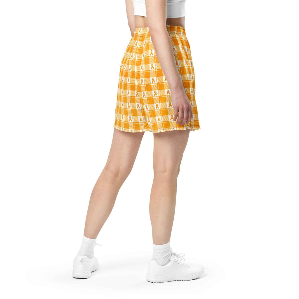 Unisex Mesh Shorts Kidney Cancer Awareness Plaid, Orange Ribbon, Supportive Gift - Scottish Squares