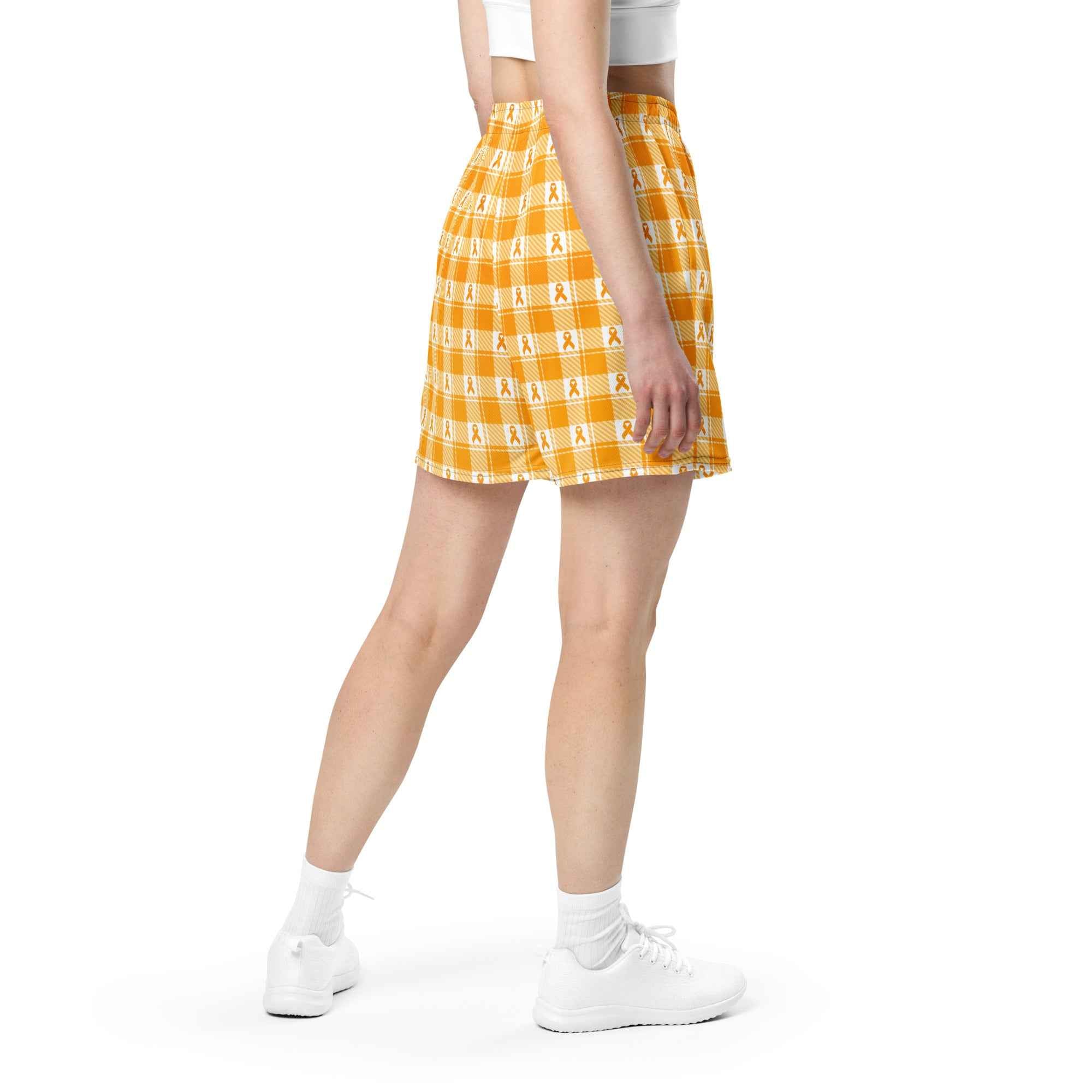 Unisex Mesh Shorts Kidney Cancer Awareness Plaid, Orange Ribbon, Supportive Gift - Scottish Squares