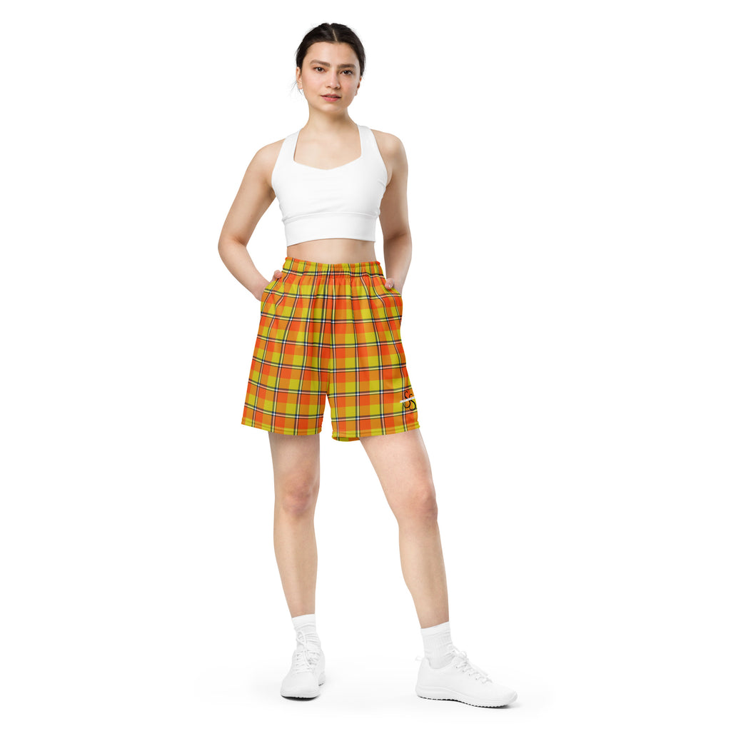 Blaze Orange and Bird Flower Plaid Unisex Mesh Shorts - Scottish Squares