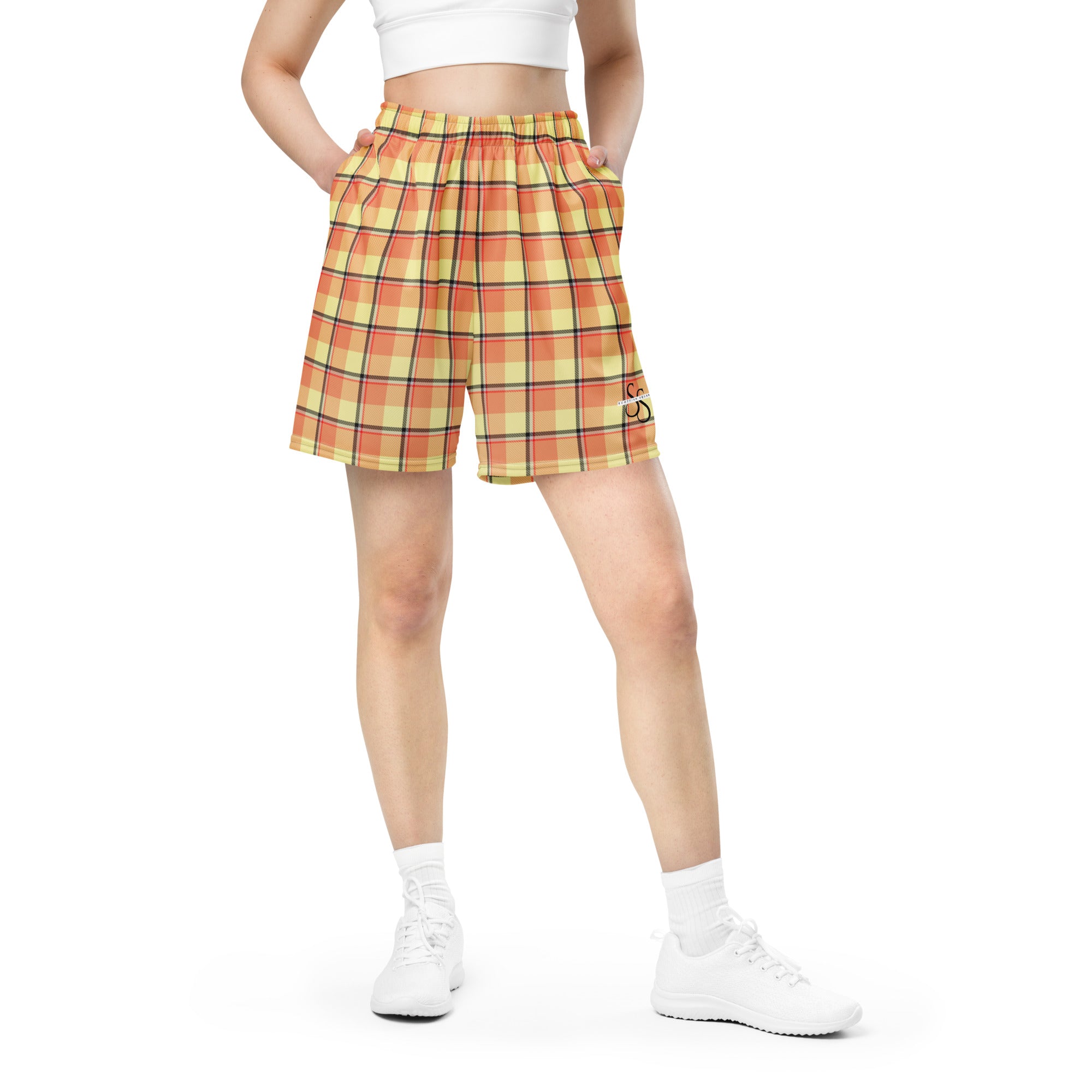 Claystone and Morning Mist Plaid Unisex Mesh Shorts - Scottish Squares