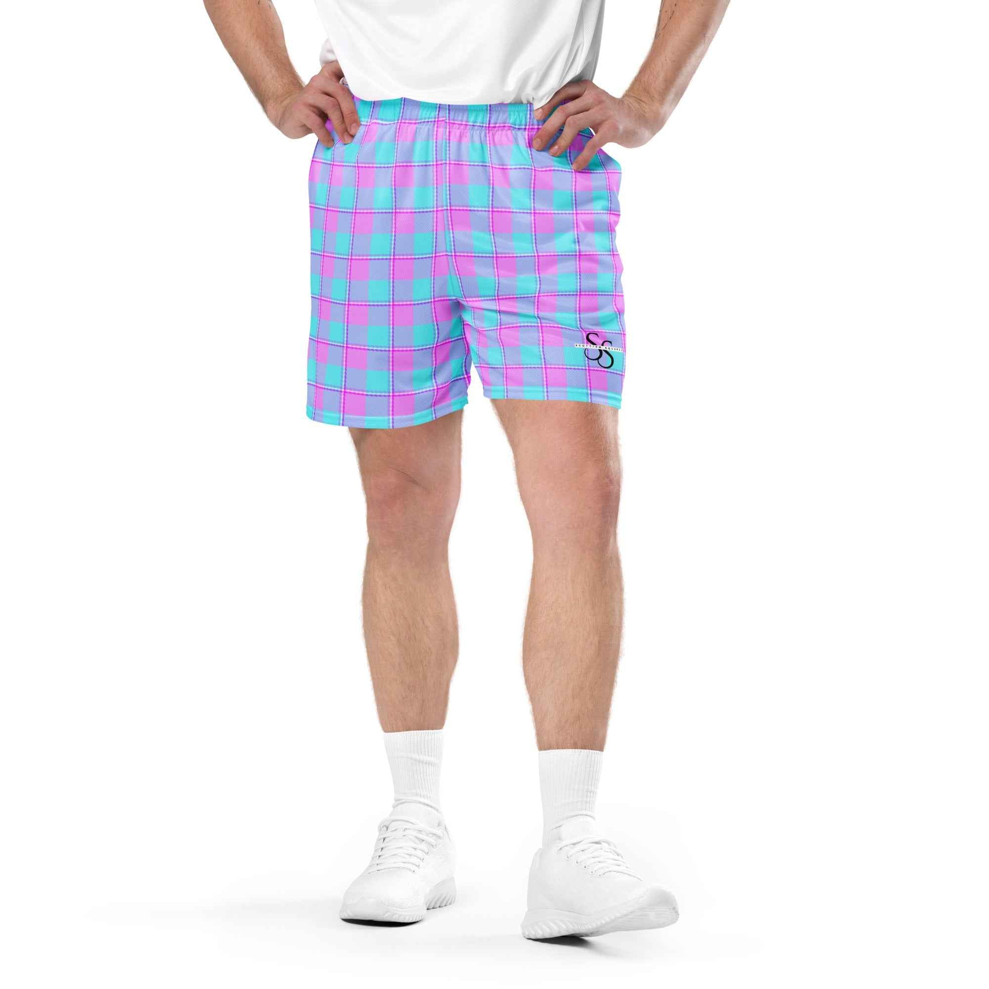 Mauve and Coastal Mist Plaid Unisex Mesh Shorts - Scottish Squares