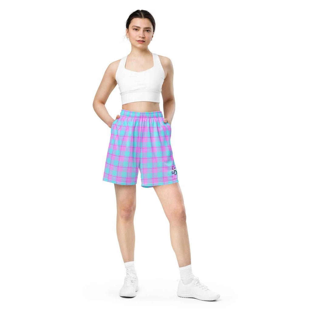 Mauve and Coastal Mist Plaid Unisex Mesh Shorts - Scottish Squares