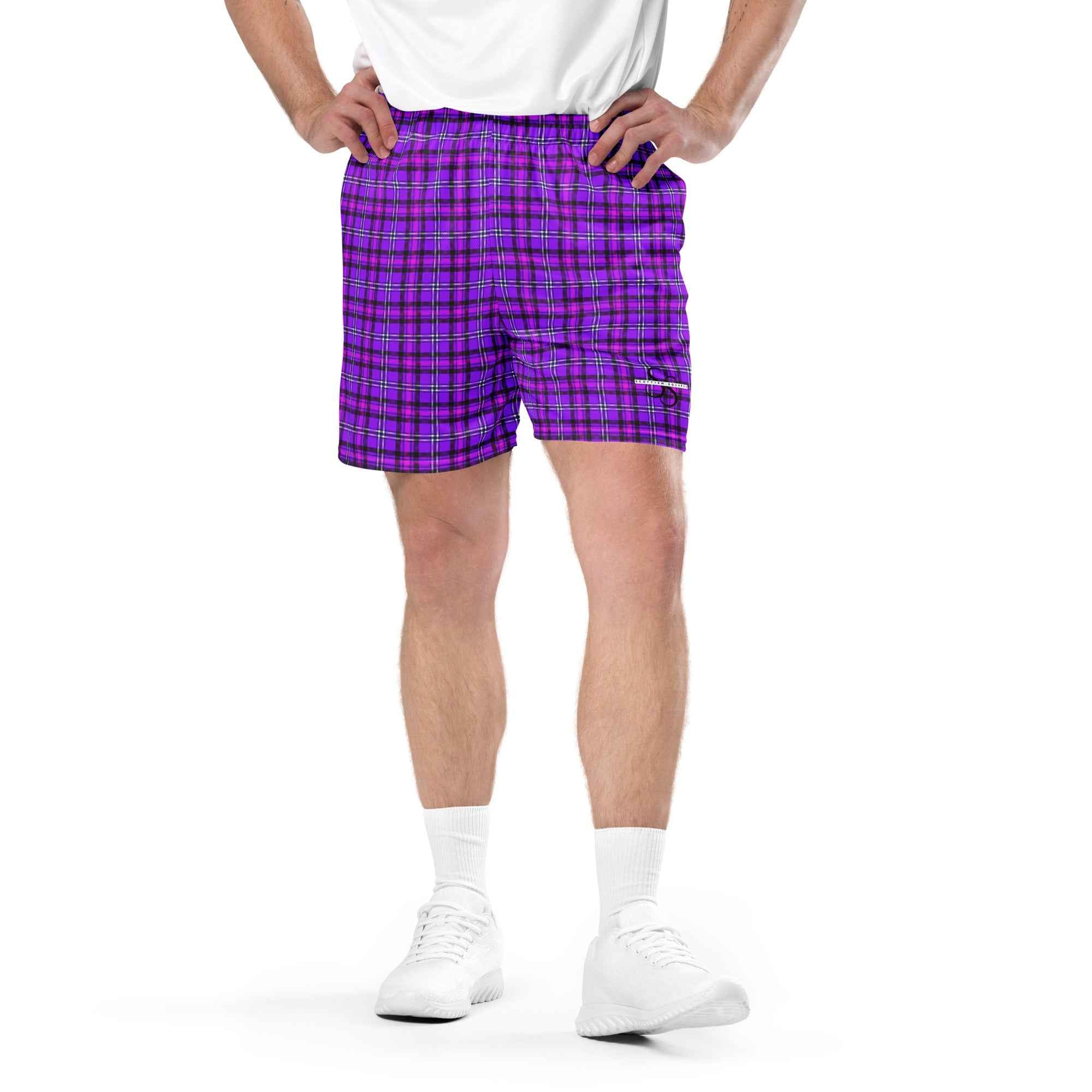 Electric Violet and Fuchsia Plaid Unisex Mesh Shorts - Scottish Squares