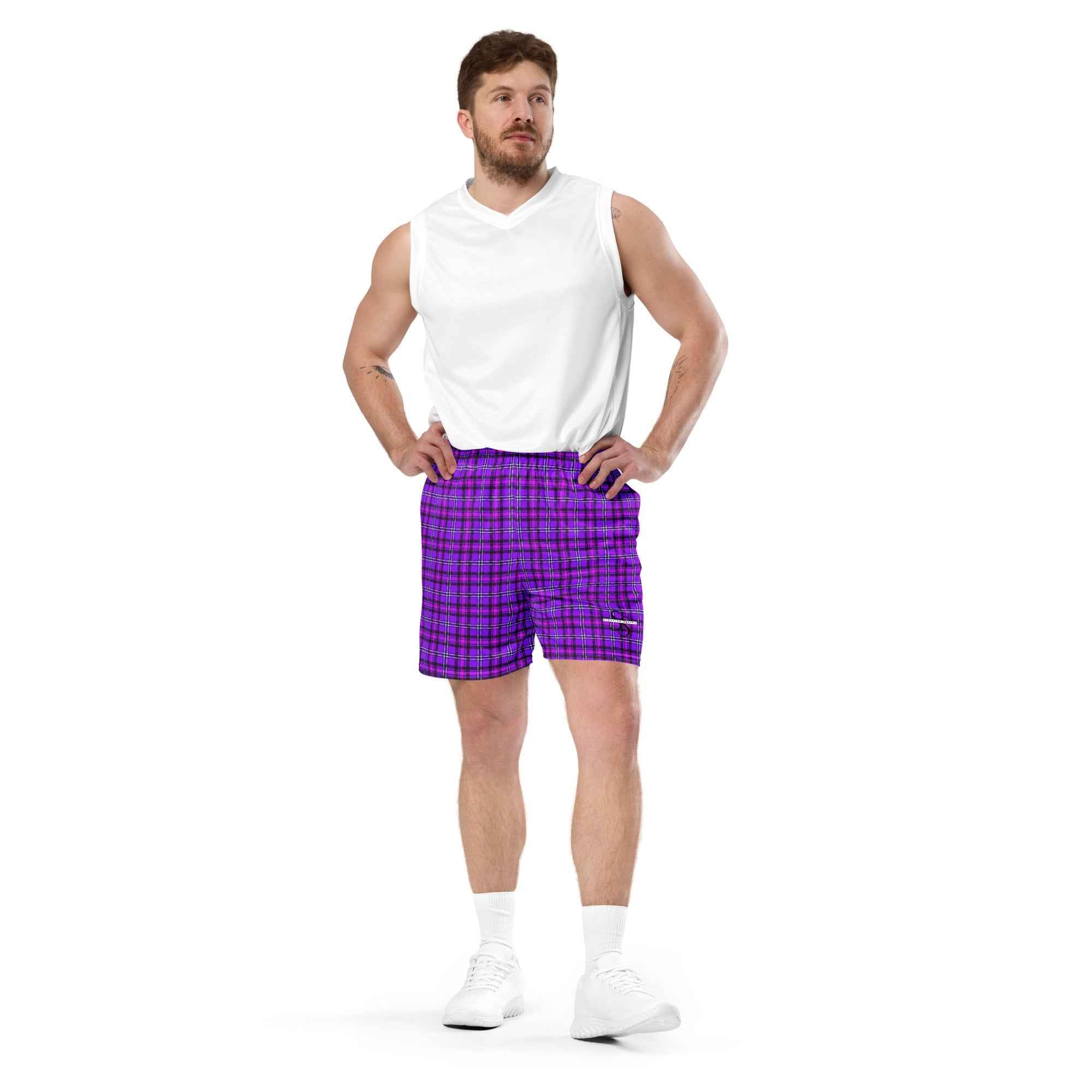 Electric Violet and Fuchsia Plaid Unisex Mesh Shorts - Scottish Squares