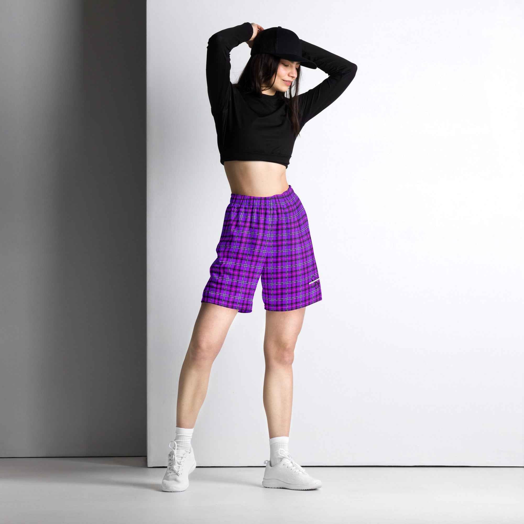 Electric Violet and Fuchsia Plaid Unisex Mesh Shorts - Scottish Squares
