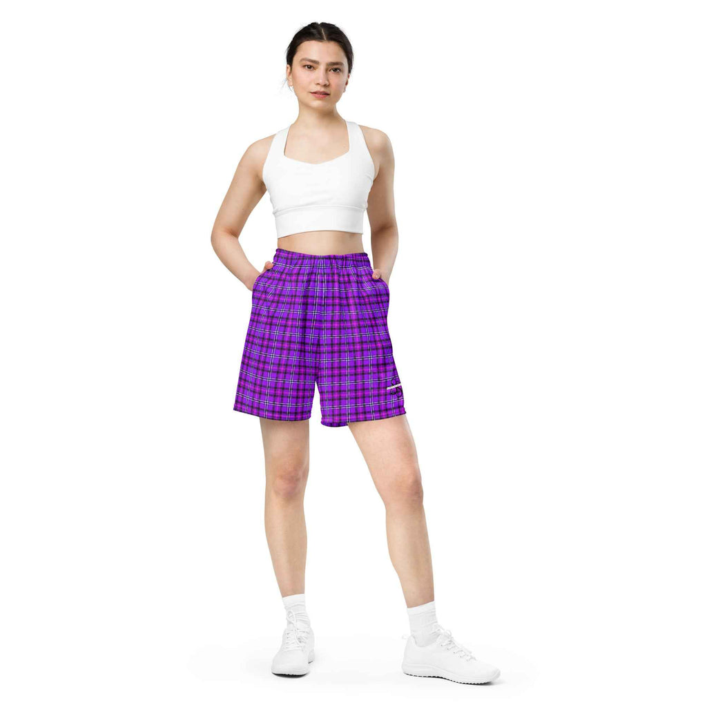Electric Violet and Fuchsia Plaid Unisex Mesh Shorts - Scottish Squares
