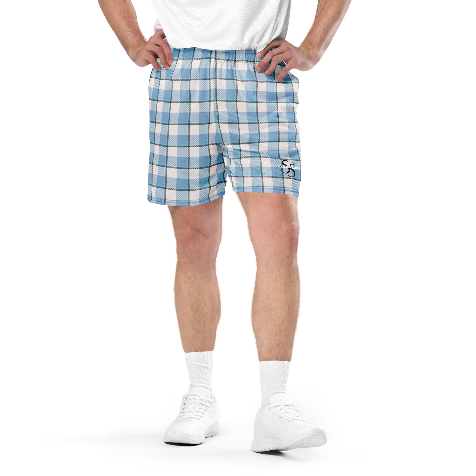Pink Cloud and Blue Lagoon Plaid Unisex Mesh Shorts - Scottish Squares