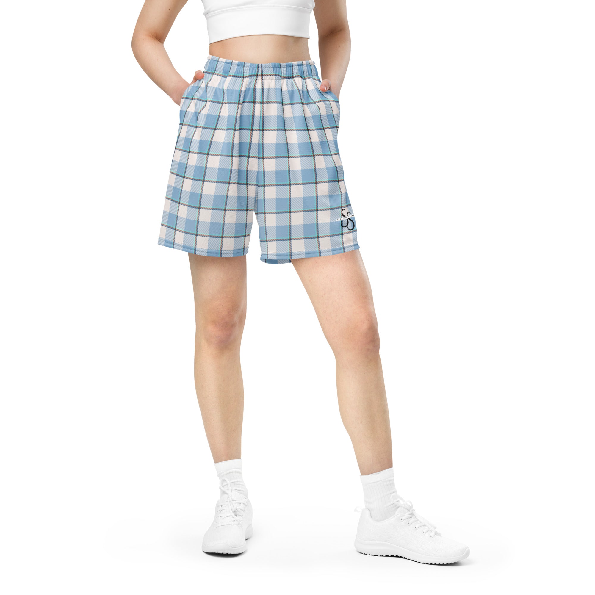Pink Cloud and Blue Lagoon Plaid Unisex Mesh Shorts - Scottish Squares