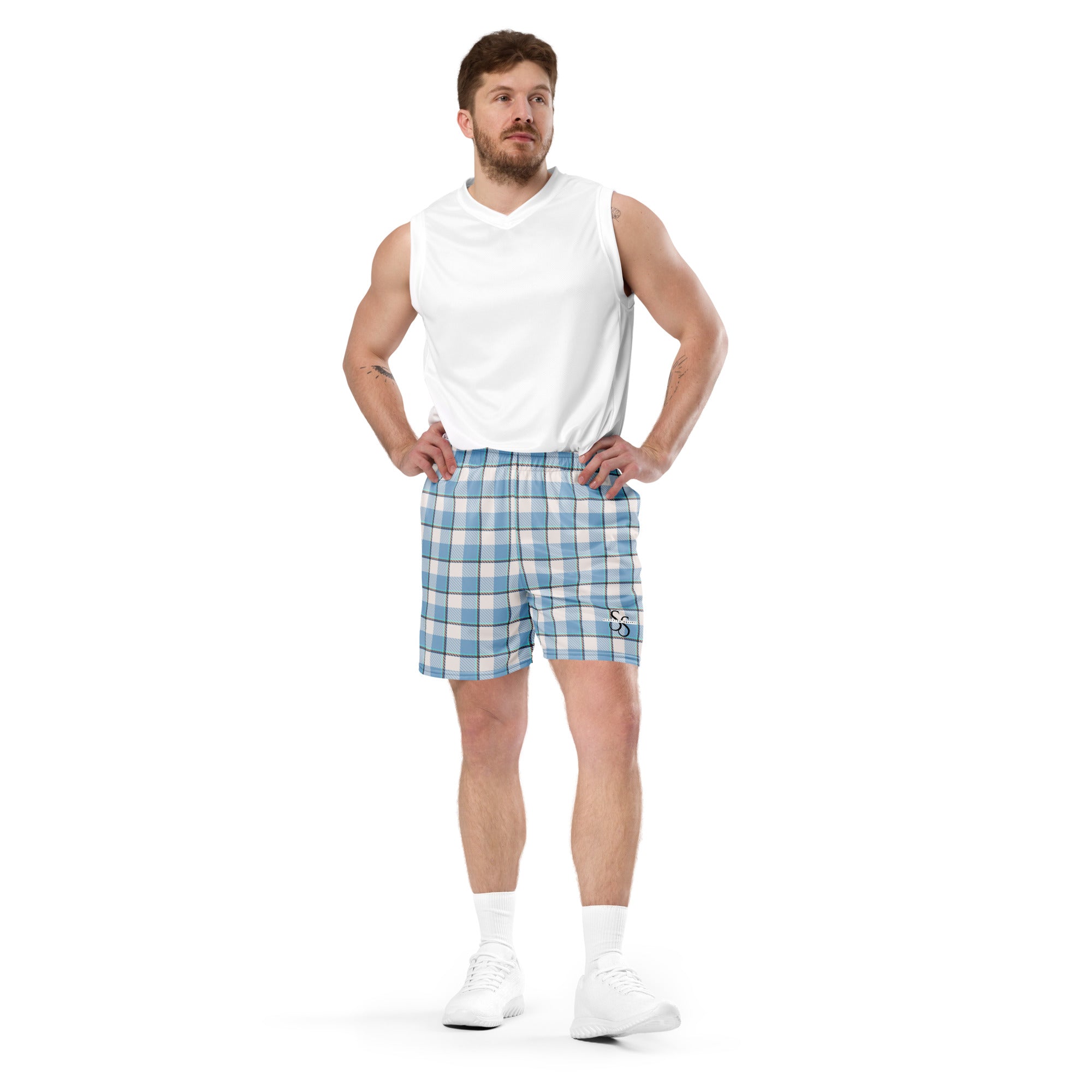 Pink Cloud and Blue Lagoon Plaid Unisex Mesh Shorts - Scottish Squares