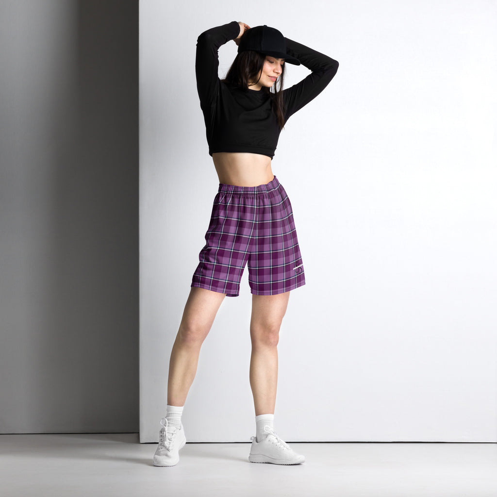 Purple and Trendy Pink Plaid Unisex Mesh Shorts - Scottish Squares