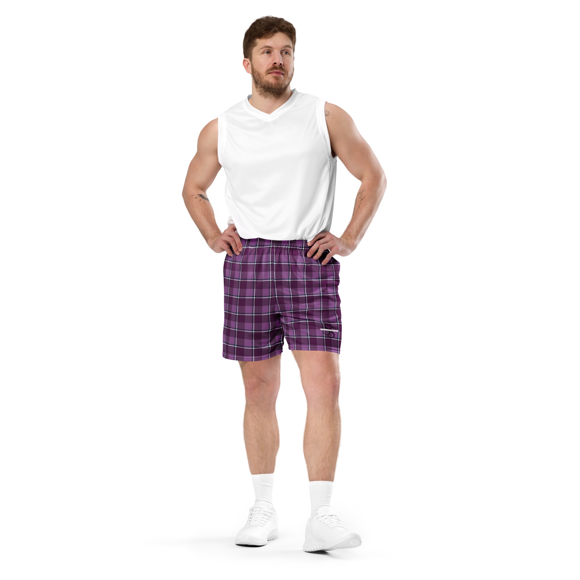 Purple and Trendy Pink Plaid Unisex Mesh Shorts - Scottish Squares
