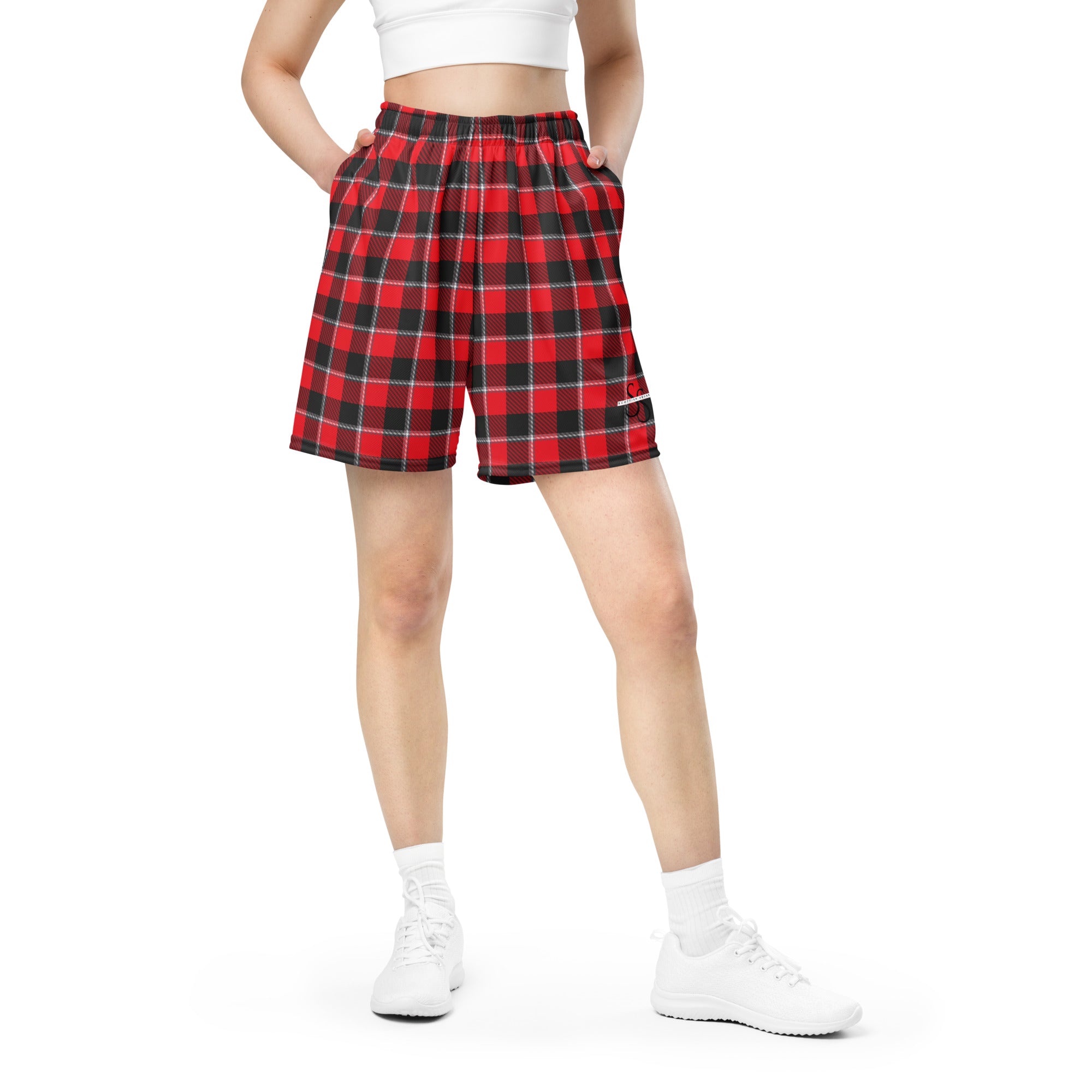 Red Ribbon and Heavy Metal Plaid Unisex Mesh Shorts - Scottish Squares