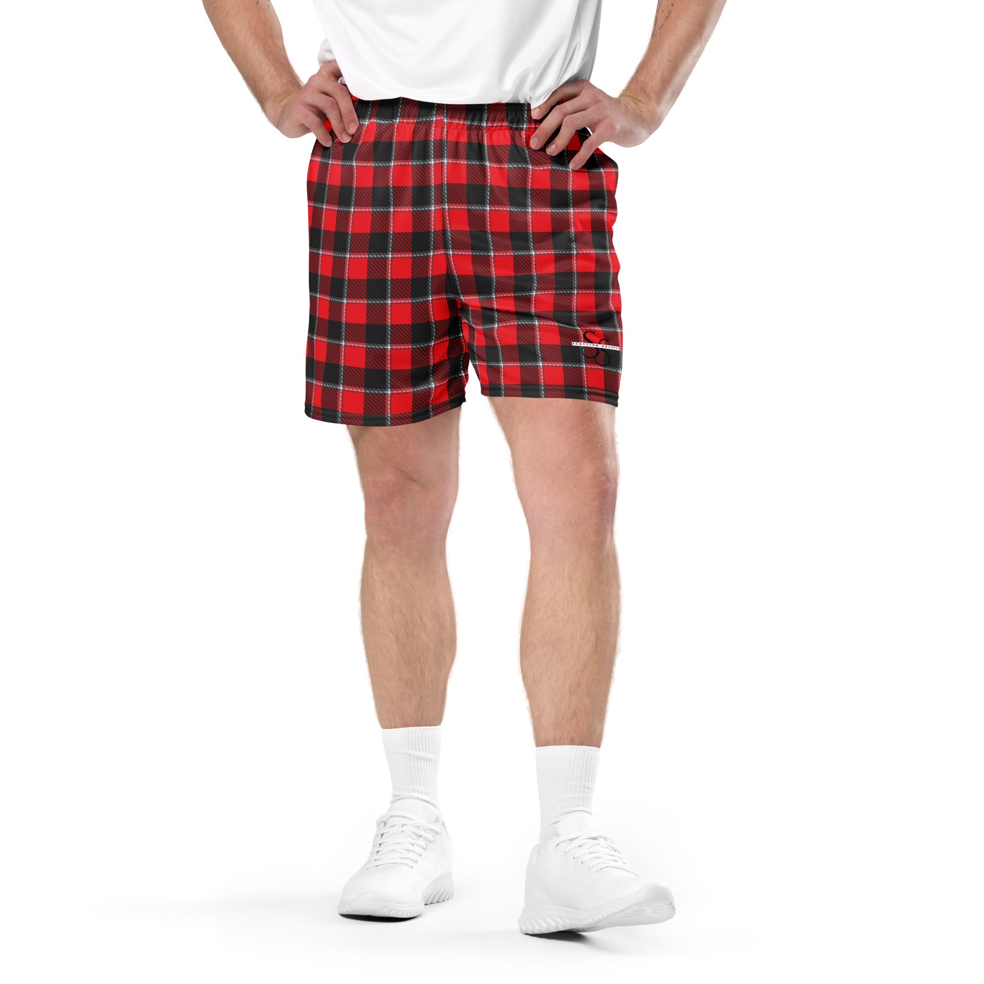 Red Ribbon and Heavy Metal Plaid Unisex Mesh Shorts - Scottish Squares