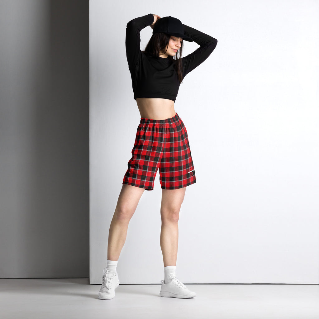 Red Ribbon and Heavy Metal Plaid Unisex Mesh Shorts - Scottish Squares