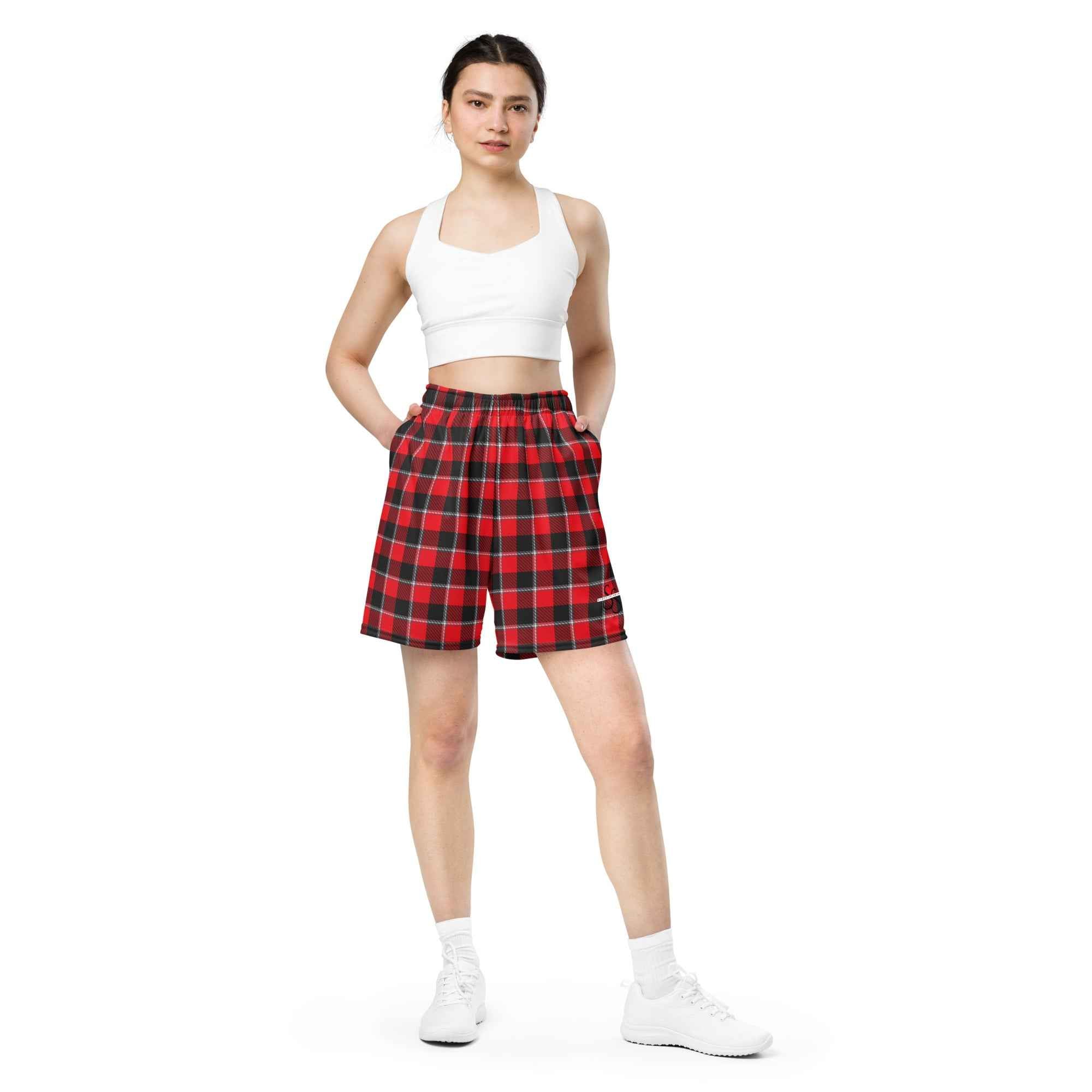 Red Ribbon and Heavy Metal Plaid Unisex Mesh Shorts - Scottish Squares