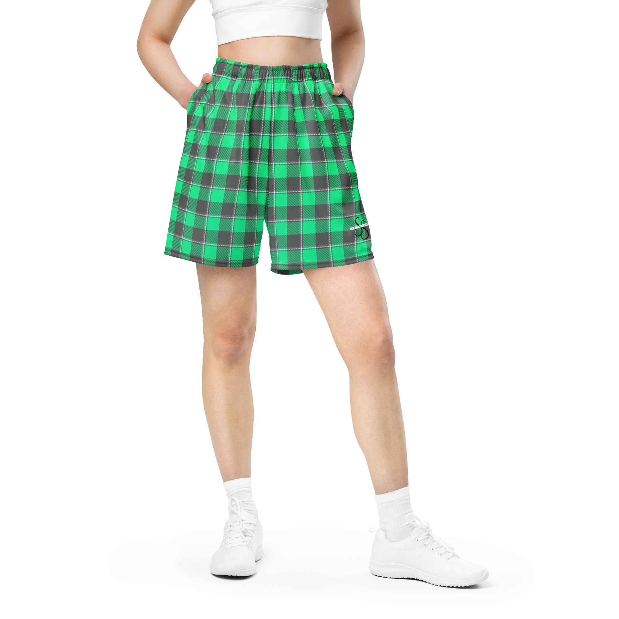 Spring Green and Finlandia Plaid Unisex Mesh Shorts - Scottish Squares