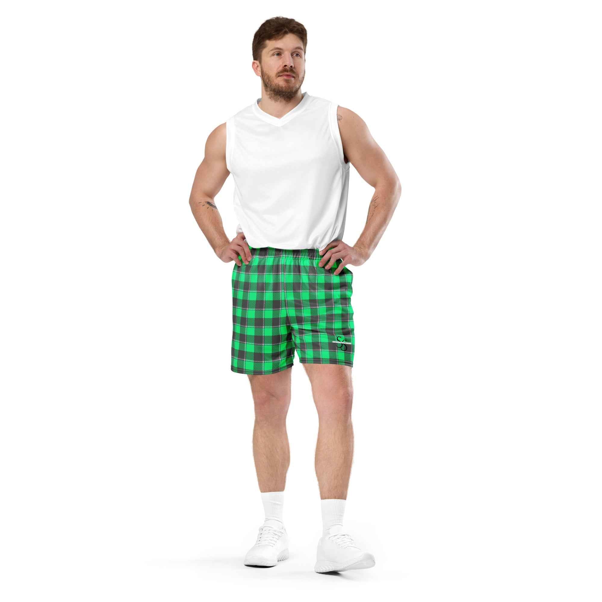 Spring Green and Finlandia Plaid Unisex Mesh Shorts - Scottish Squares