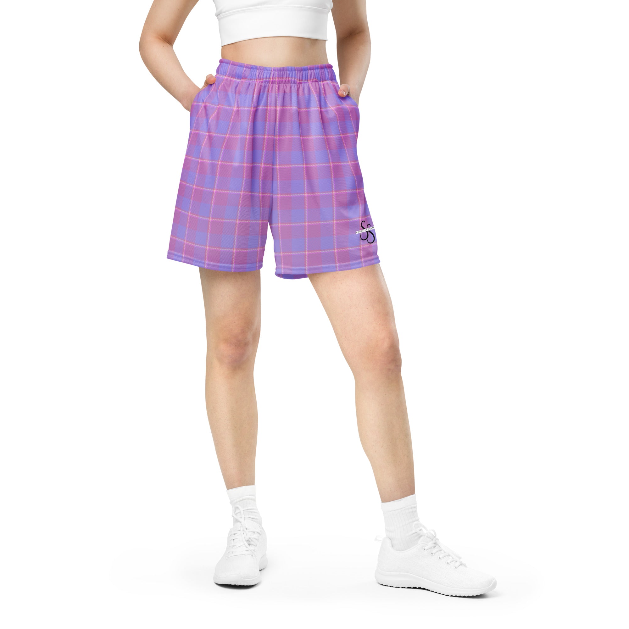 Viola and Dull Lavender Plaid Unisex Mesh Shorts - Scottish Squares