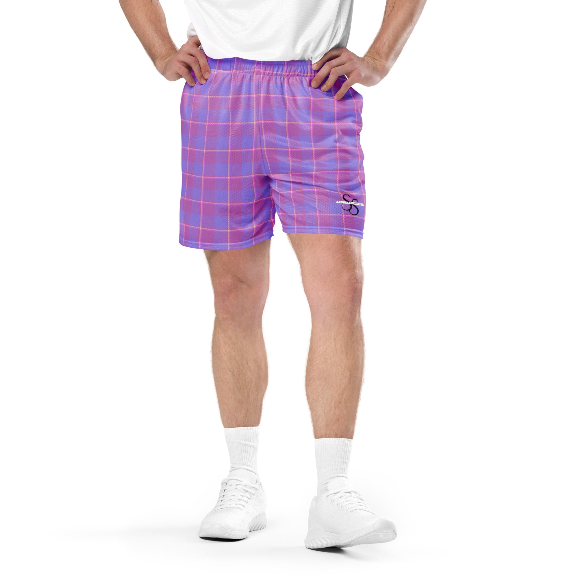 Viola and Dull Lavender Plaid Unisex Mesh Shorts - Scottish Squares