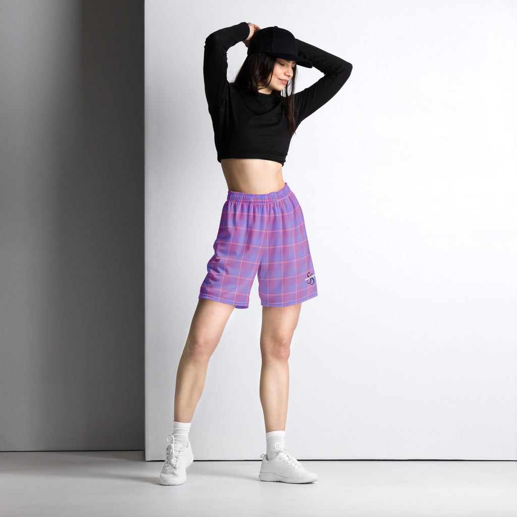 Viola and Dull Lavender Plaid Unisex Mesh Shorts - Scottish Squares