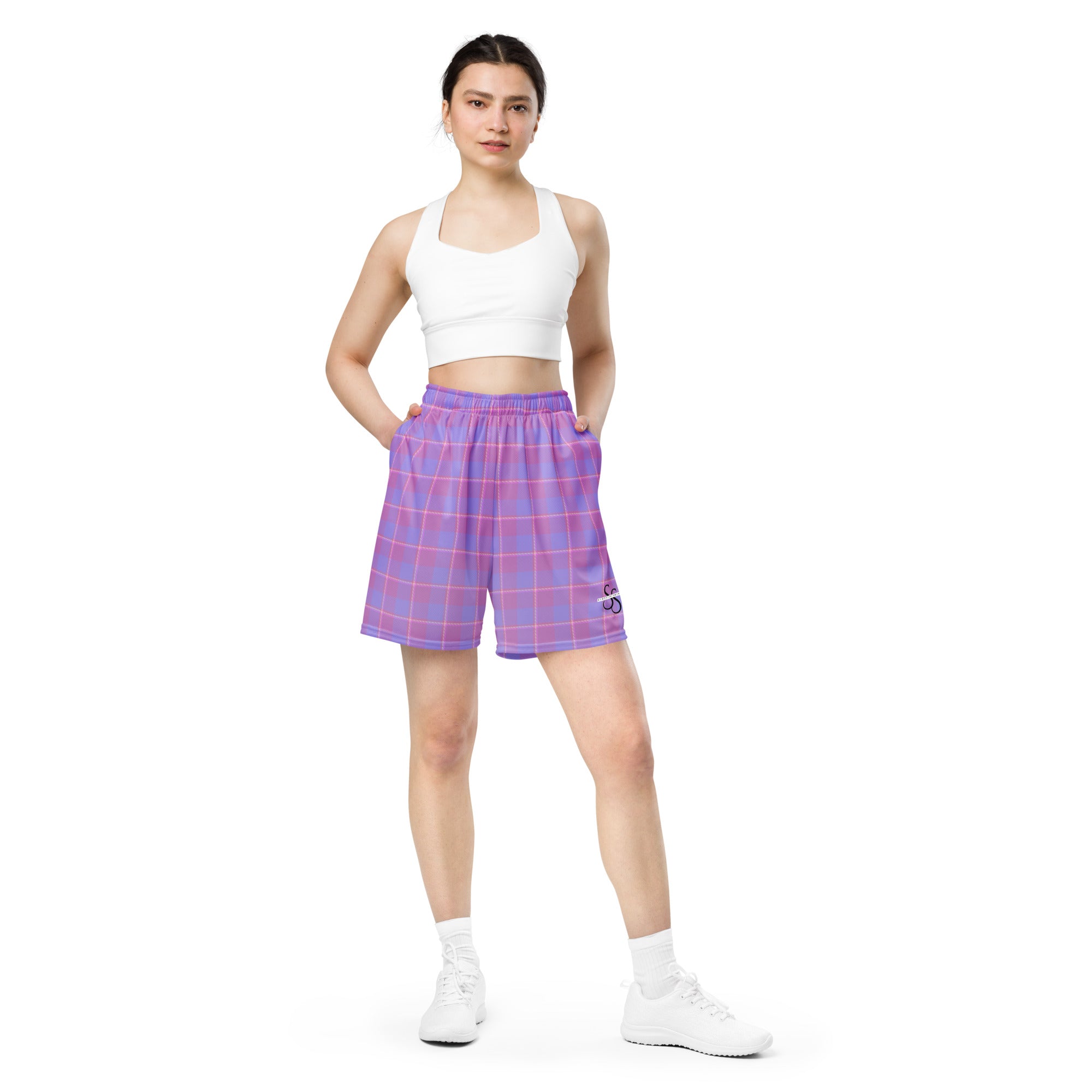 Viola and Dull Lavender Plaid Unisex Mesh Shorts - Scottish Squares
