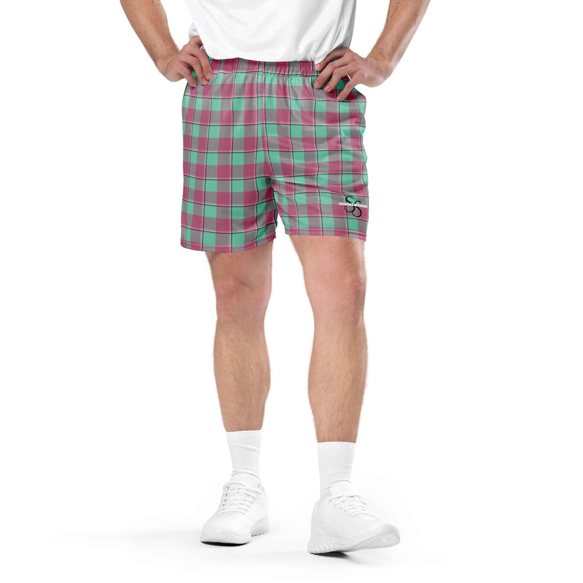Vista Blue and Turkish Rose Plaid Unisex Mesh Shorts - Scottish Squares