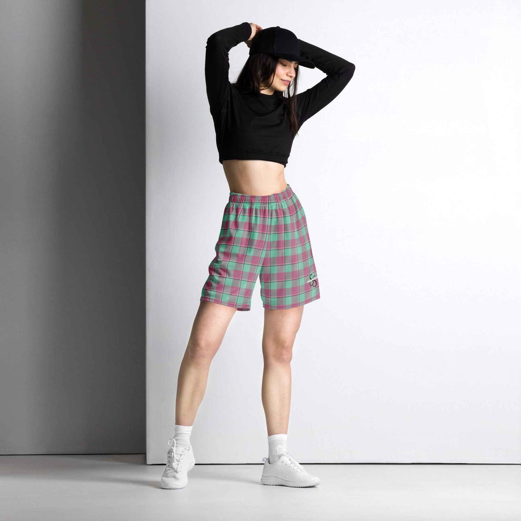 Vista Blue and Turkish Rose Plaid Unisex Mesh Shorts - Scottish Squares