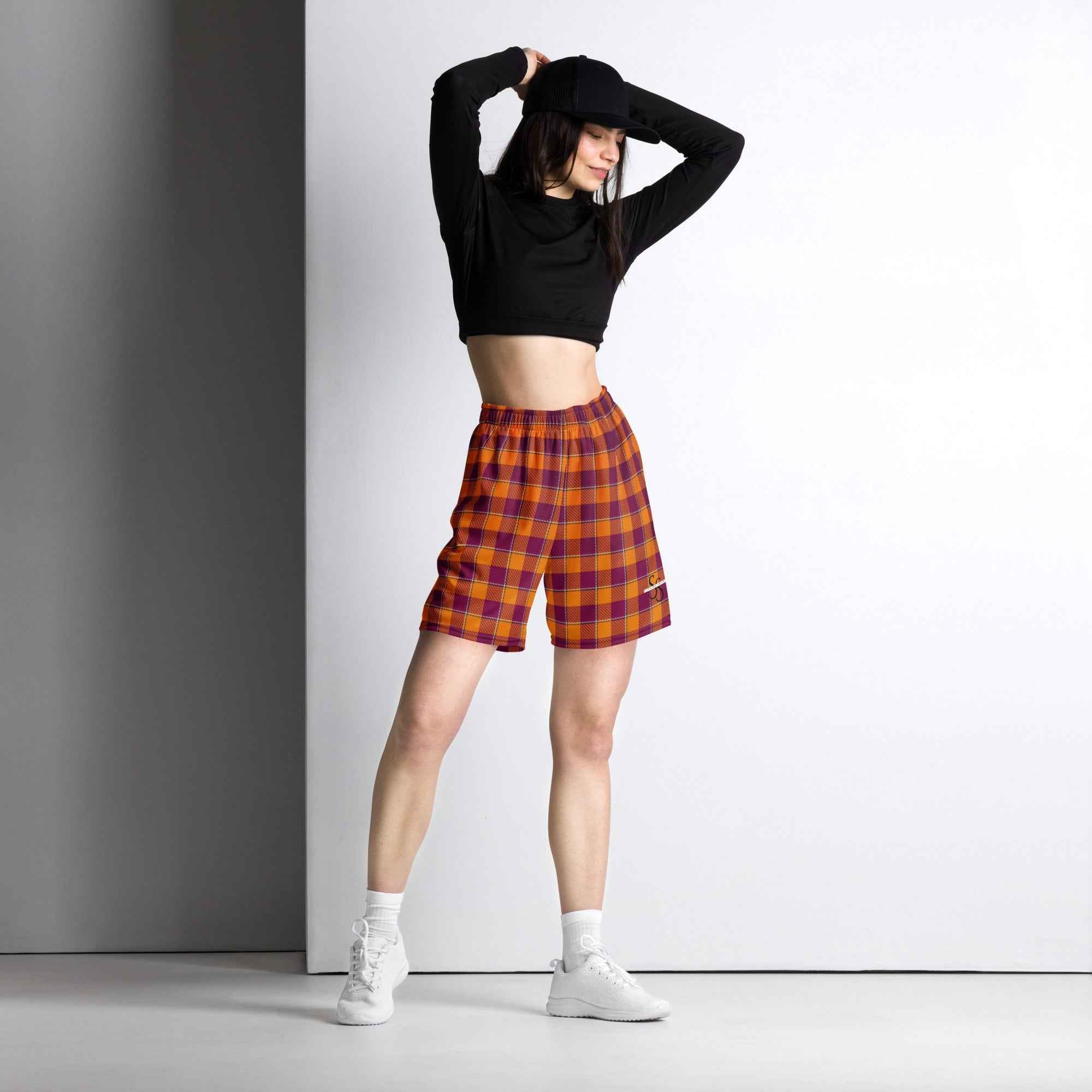 Tahiti Gold and Rose Bud Cherry Plaid Unisex Mesh Shorts - Scottish Squares