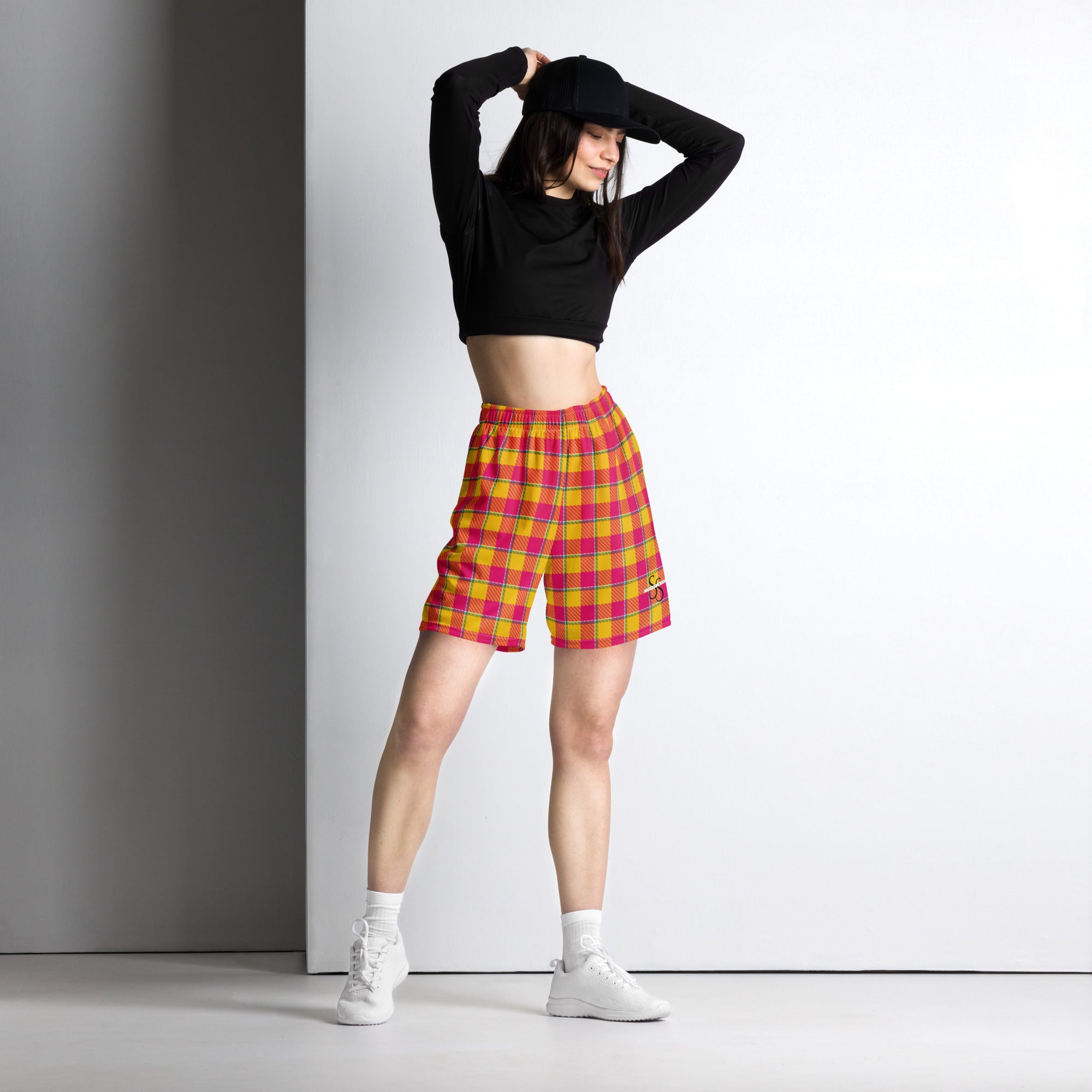 Corn and Razzmatazz Plaid Unisex Mesh Shorts - Scottish Squares