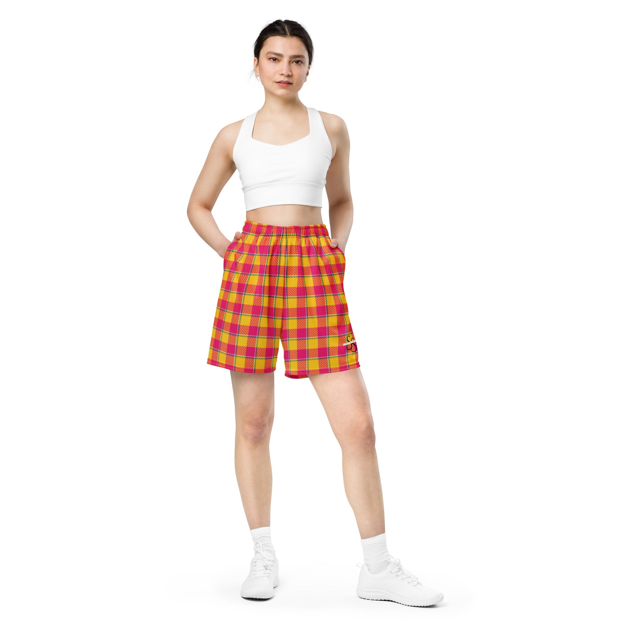 Corn and Razzmatazz Plaid Unisex Mesh Shorts - Scottish Squares