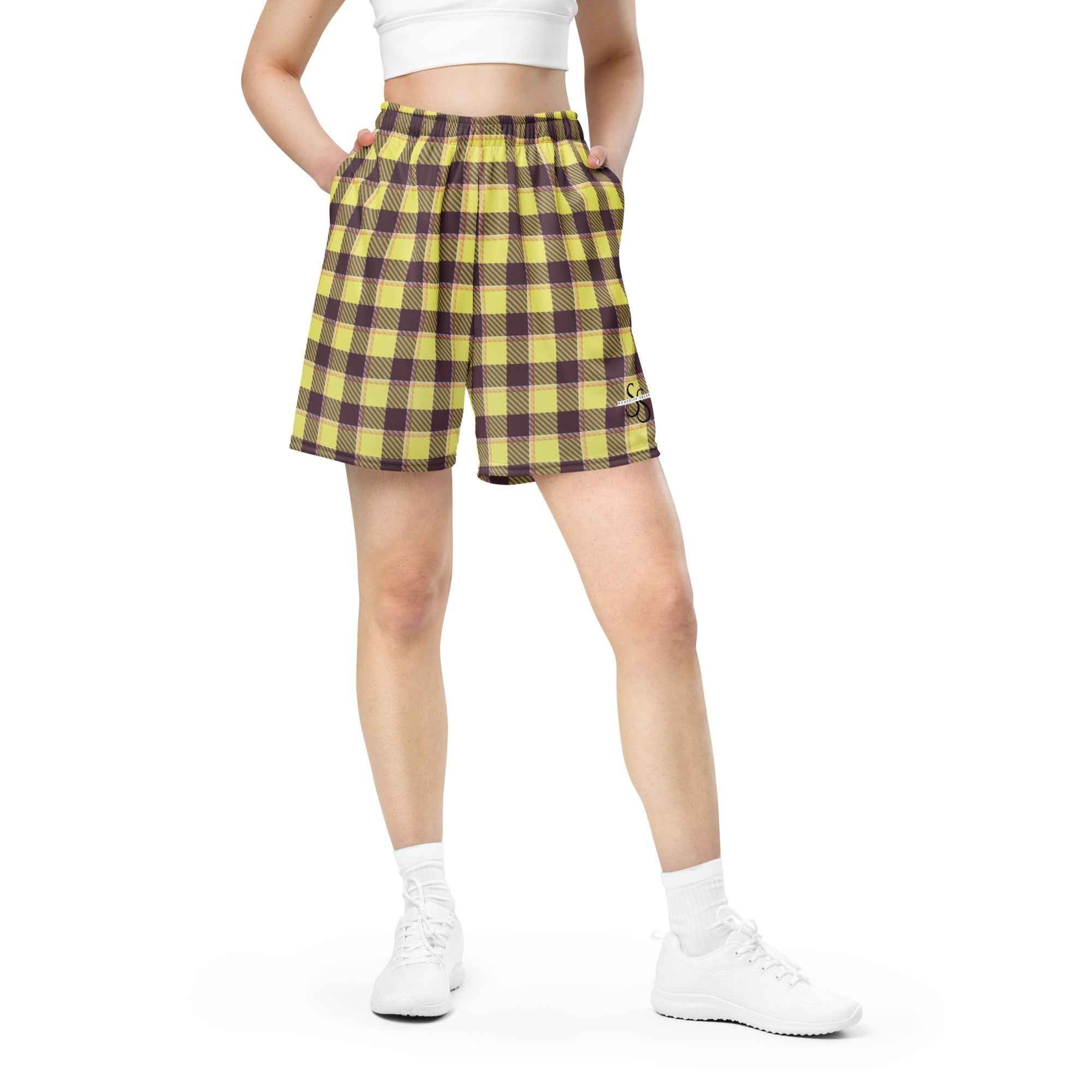 Flax and Livid Brown Plaid Unisex Mesh Shorts - Scottish Squares