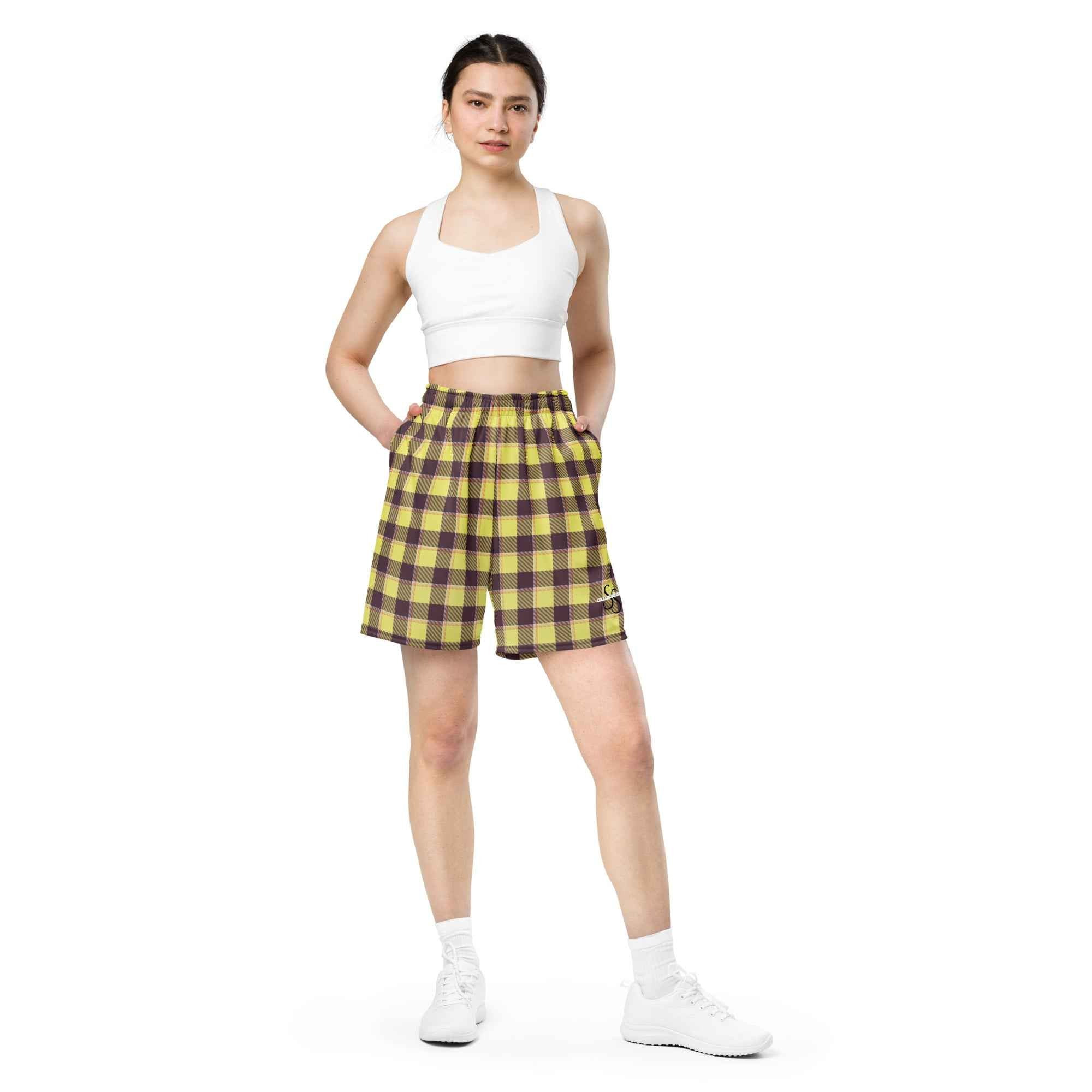 Flax and Livid Brown Plaid Unisex Mesh Shorts - Scottish Squares