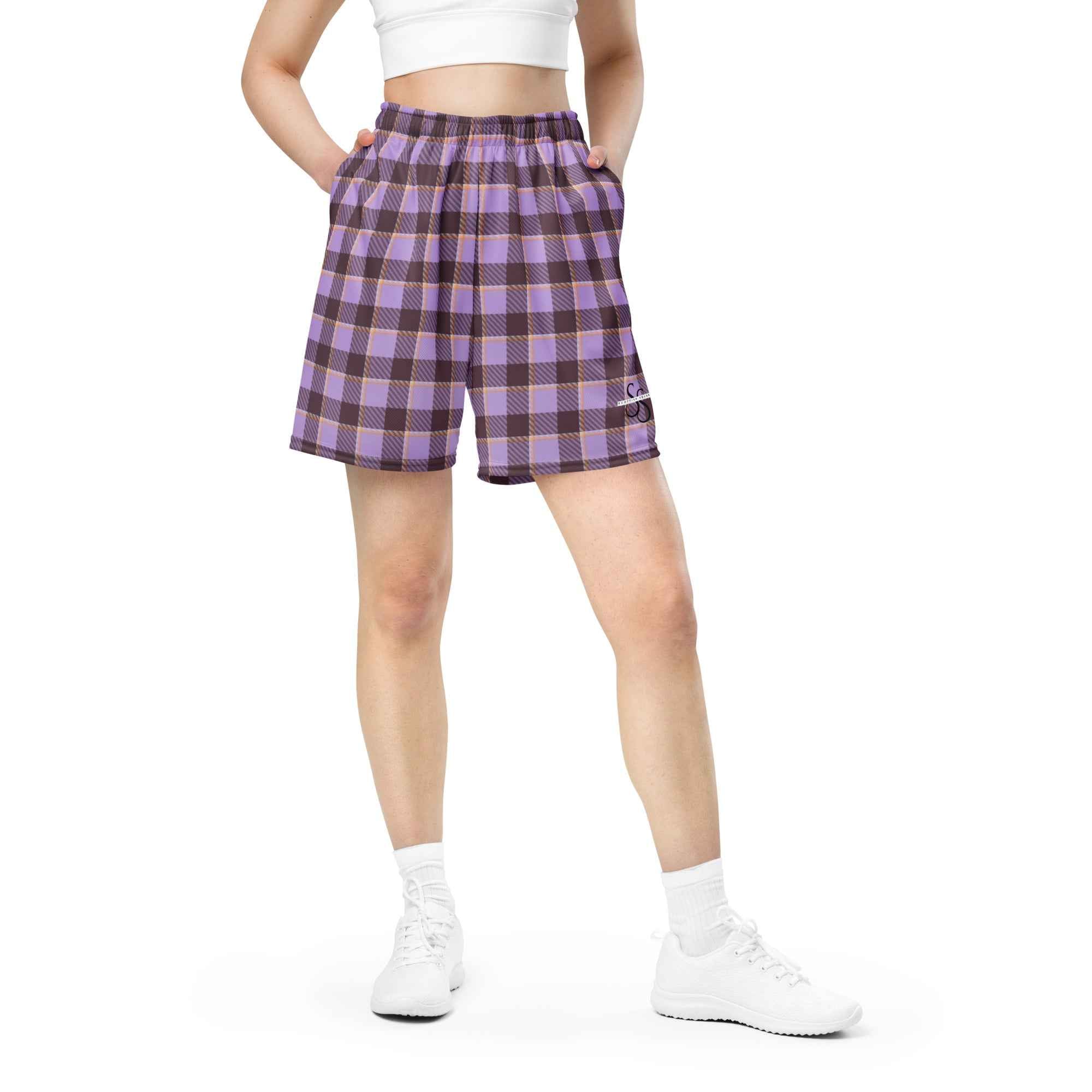Light Wisteria and Livid Brown Plaid Unisex Mesh Shorts - Scottish Squares