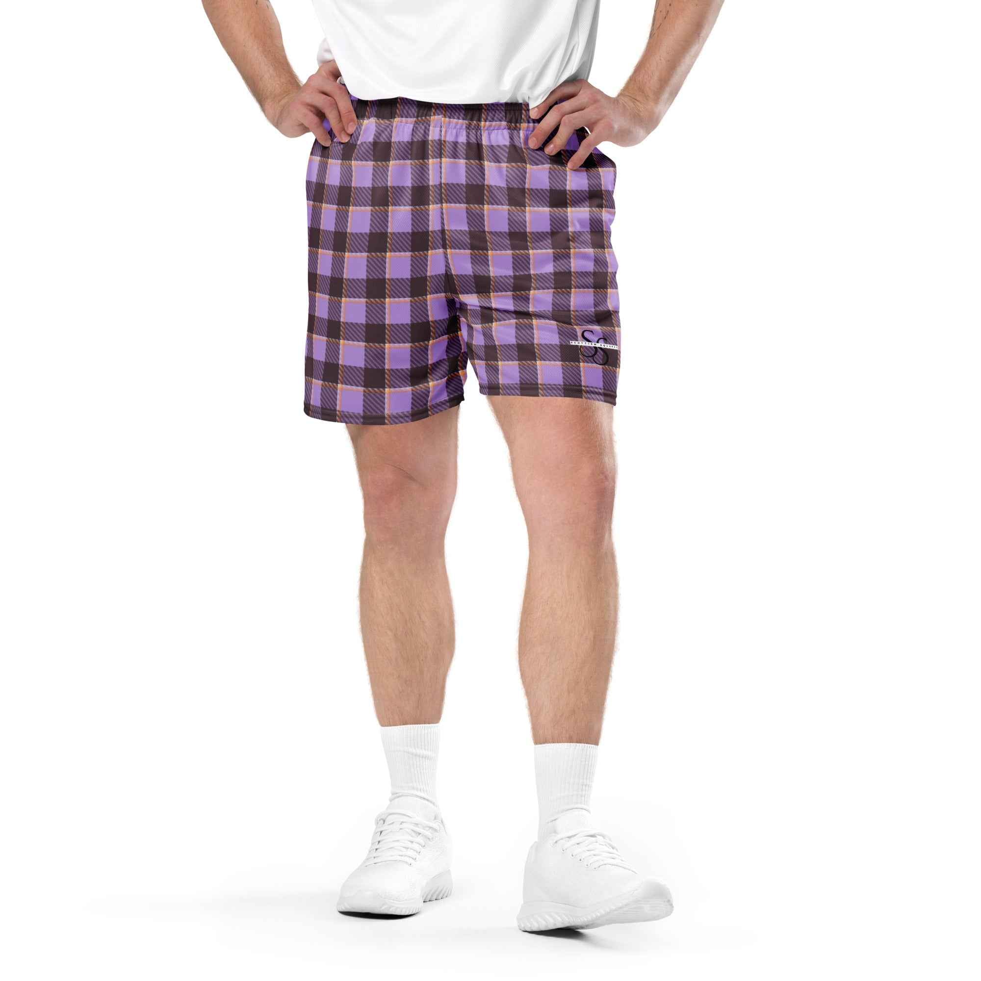 Light Wisteria and Livid Brown Plaid Unisex Mesh Shorts - Scottish Squares