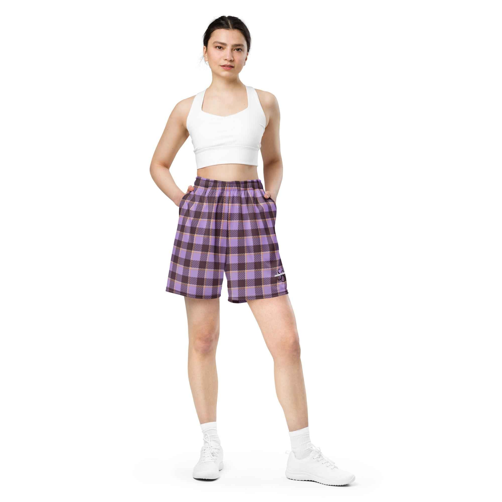 Light Wisteria and Livid Brown Plaid Unisex Mesh Shorts - Scottish Squares