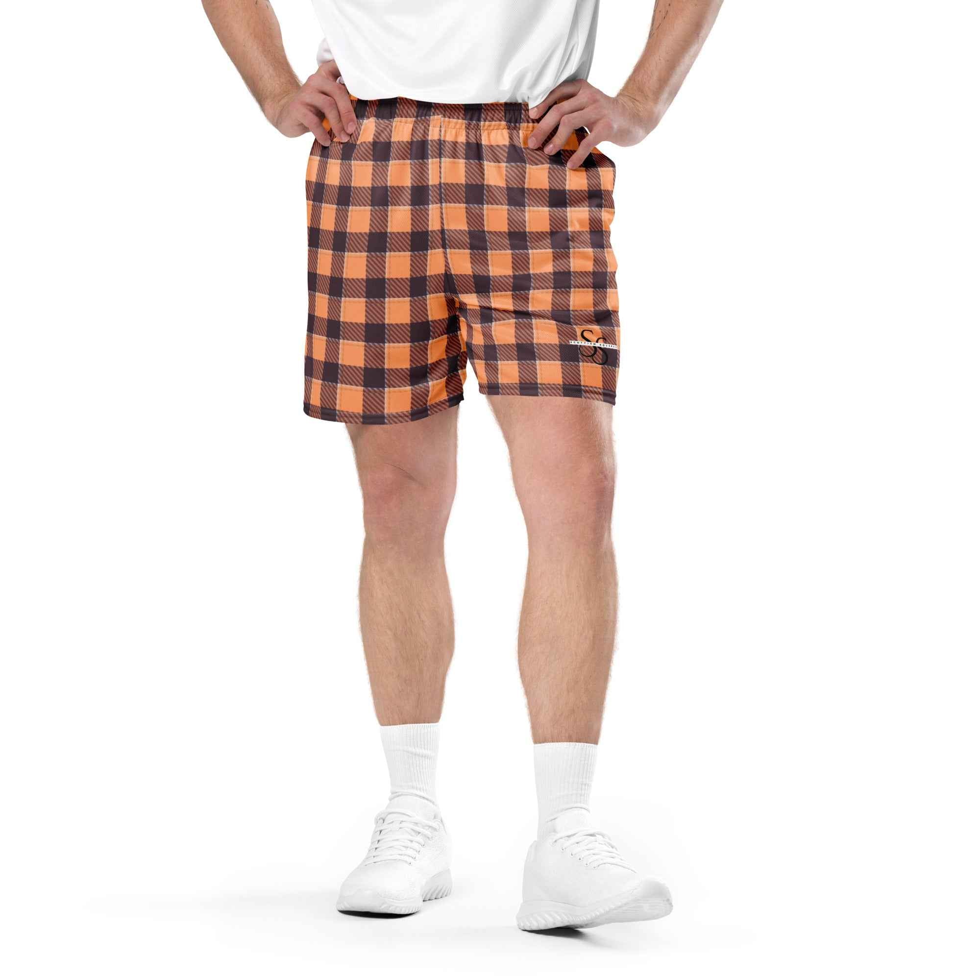Hit Pink and Livid Brown Plaid Unisex Mesh Shorts - Scottish Squares