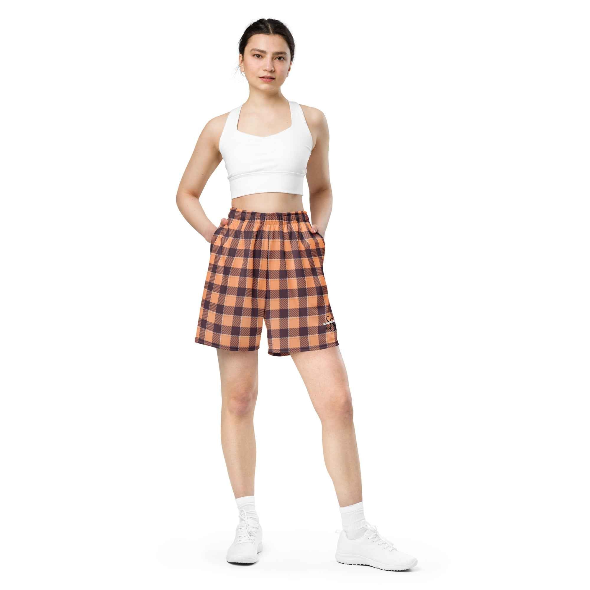 Hit Pink and Livid Brown Plaid Unisex Mesh Shorts - Scottish Squares
