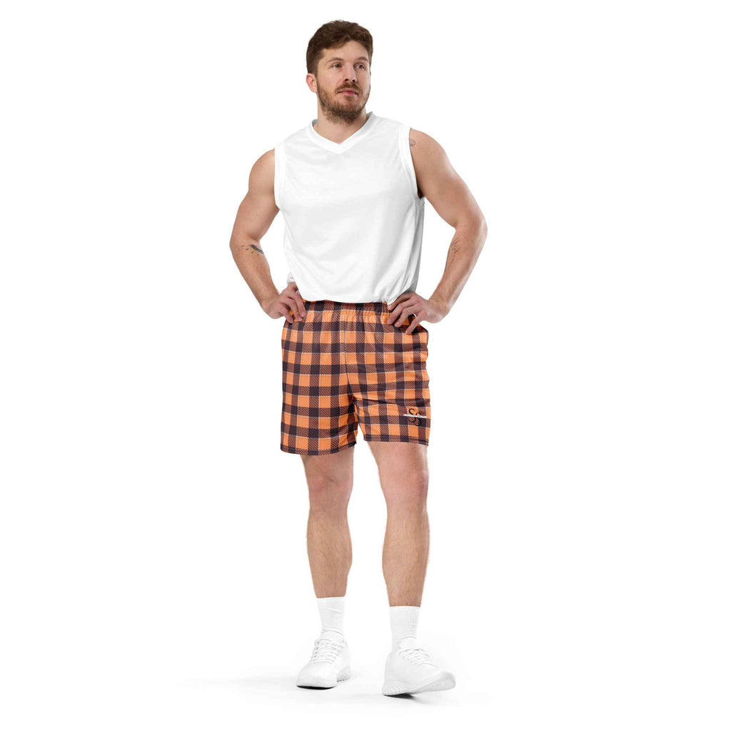 Hit Pink and Livid Brown Plaid Unisex Mesh Shorts - Scottish Squares