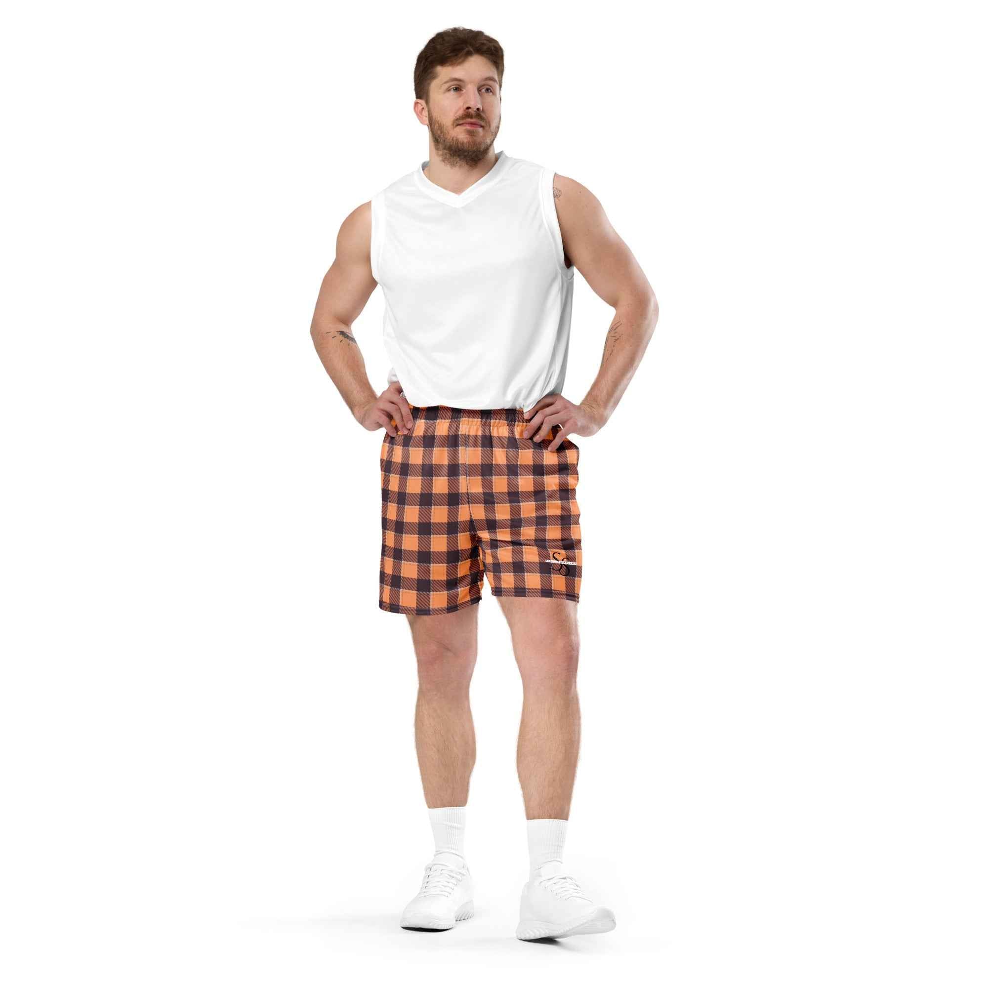 Hit Pink and Livid Brown Plaid Unisex Mesh Shorts - Scottish Squares