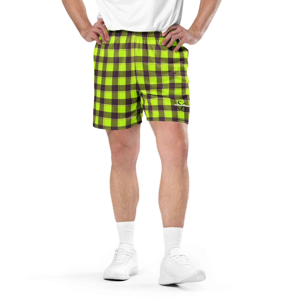 Electric Lime and Livid Brown Plaid Unisex Mesh Shorts - Scottish Squares