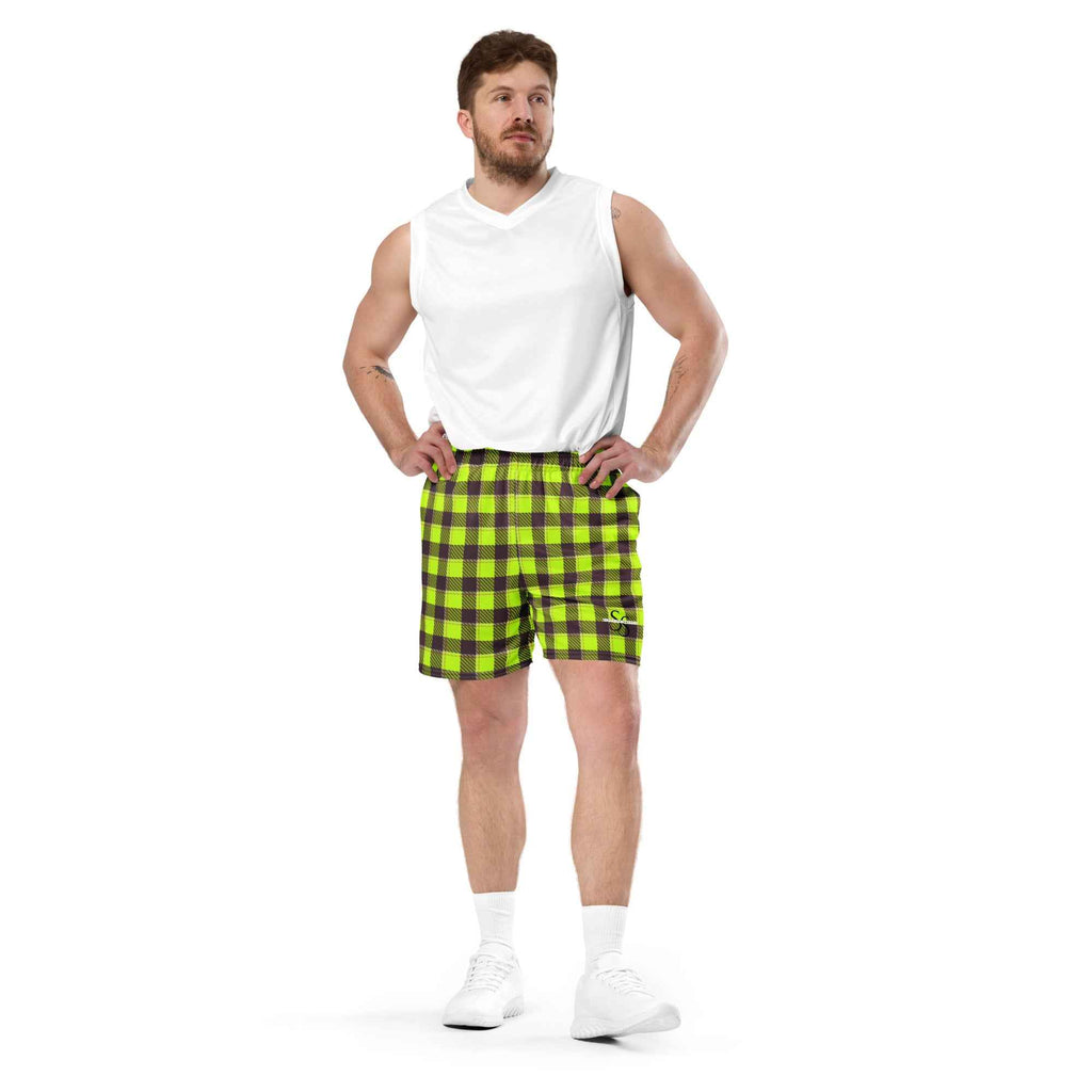 Electric Lime and Livid Brown Plaid Unisex Mesh Shorts - Scottish Squares