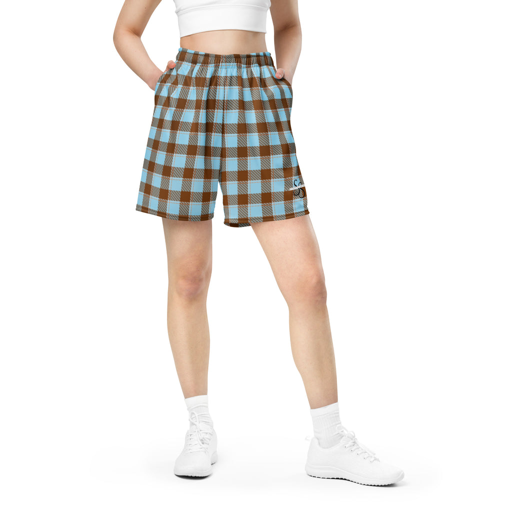 Blizzard Blue and Livid Brown Plaid Unisex Mesh Shorts - Scottish Squares