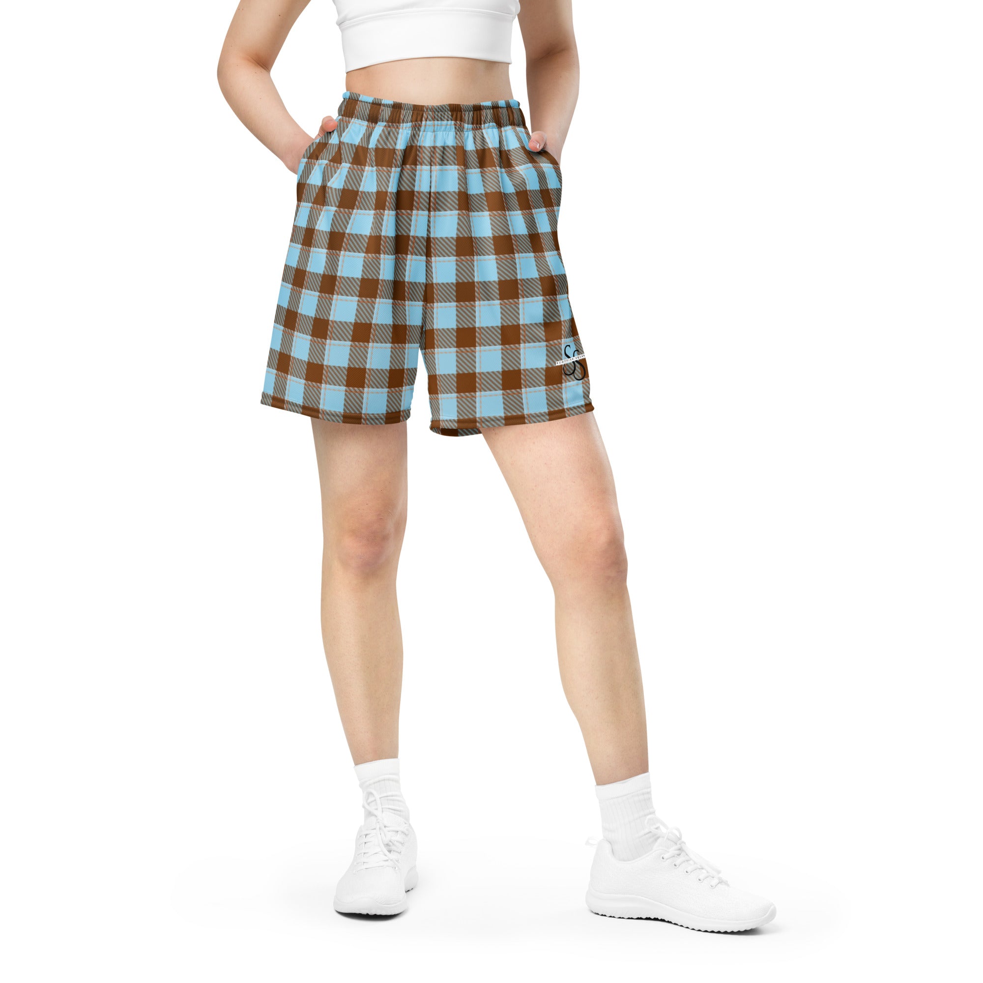 Blizzard Blue and Livid Brown Plaid Unisex Mesh Shorts - Scottish Squares